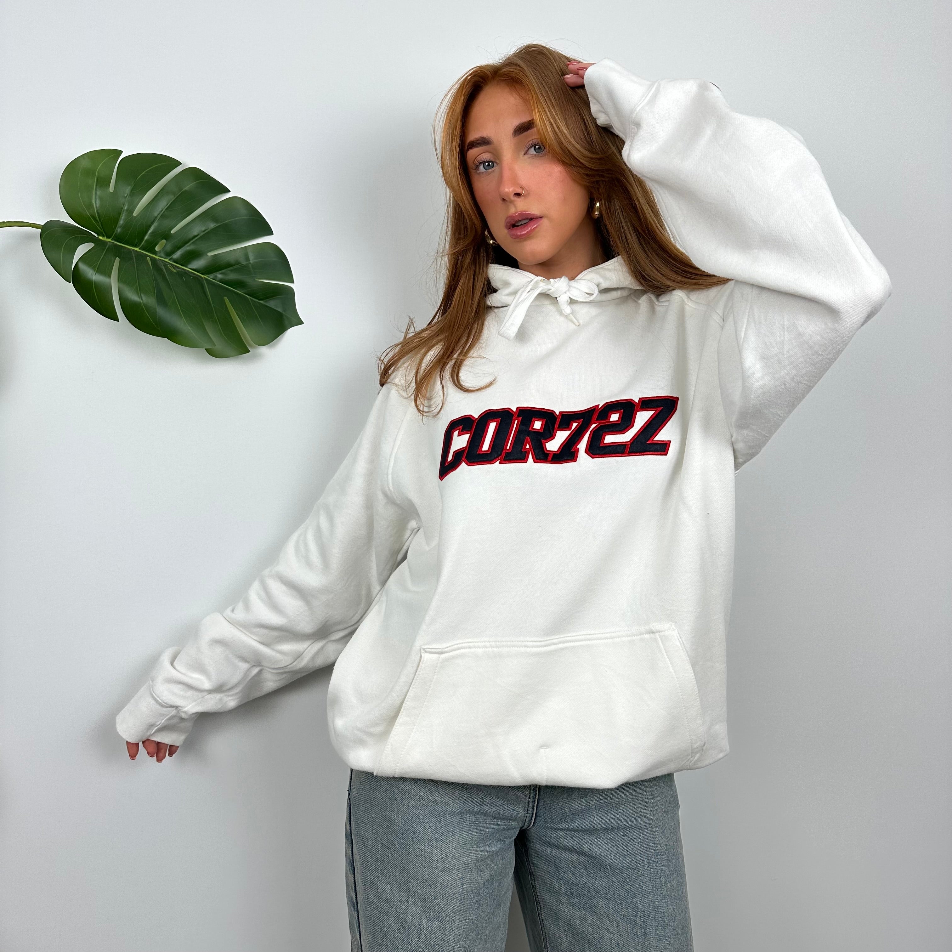 Nike Cortez White Embroidered Spell Out Hoodie (L)