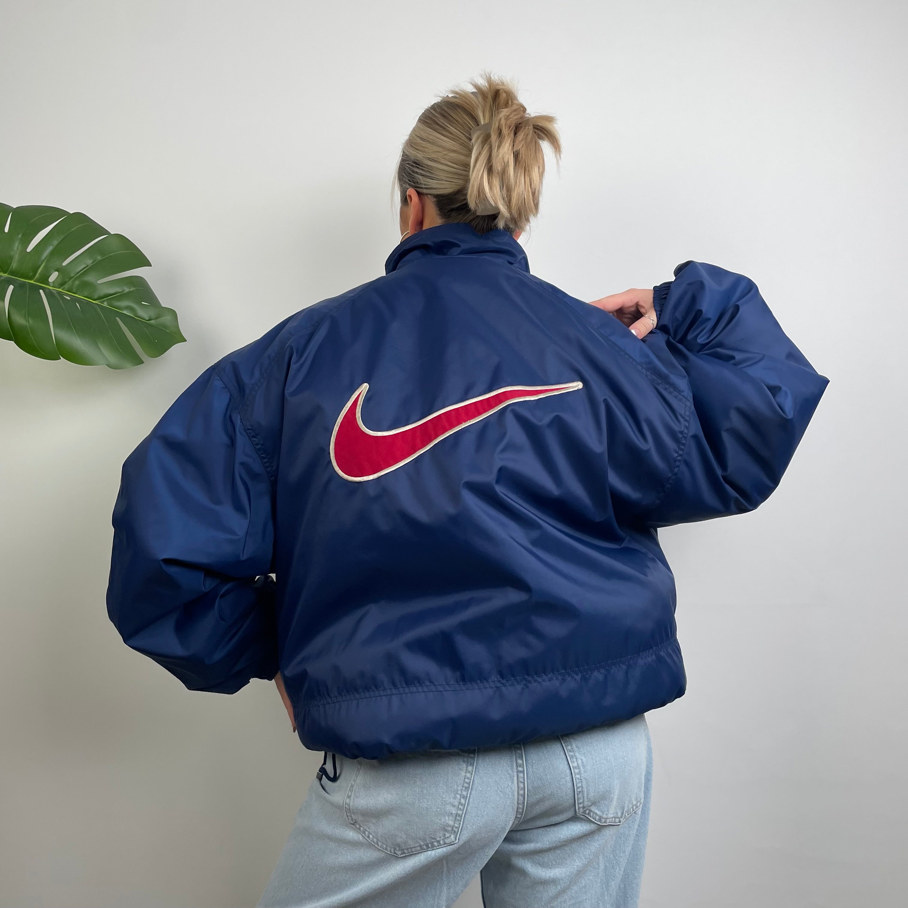 Nike RARE Navy Embroidered Swoosh Padded Jacket (XXL)