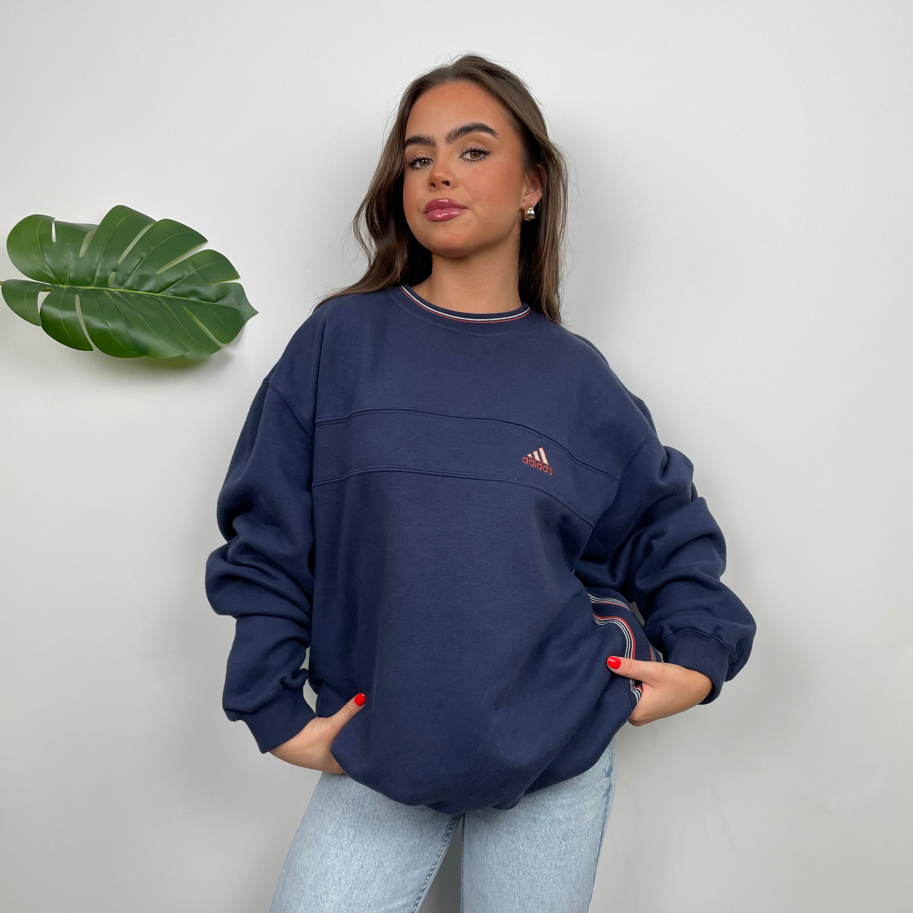 Adidas Navy Embroidered Spell Out Sweatshirt (L)