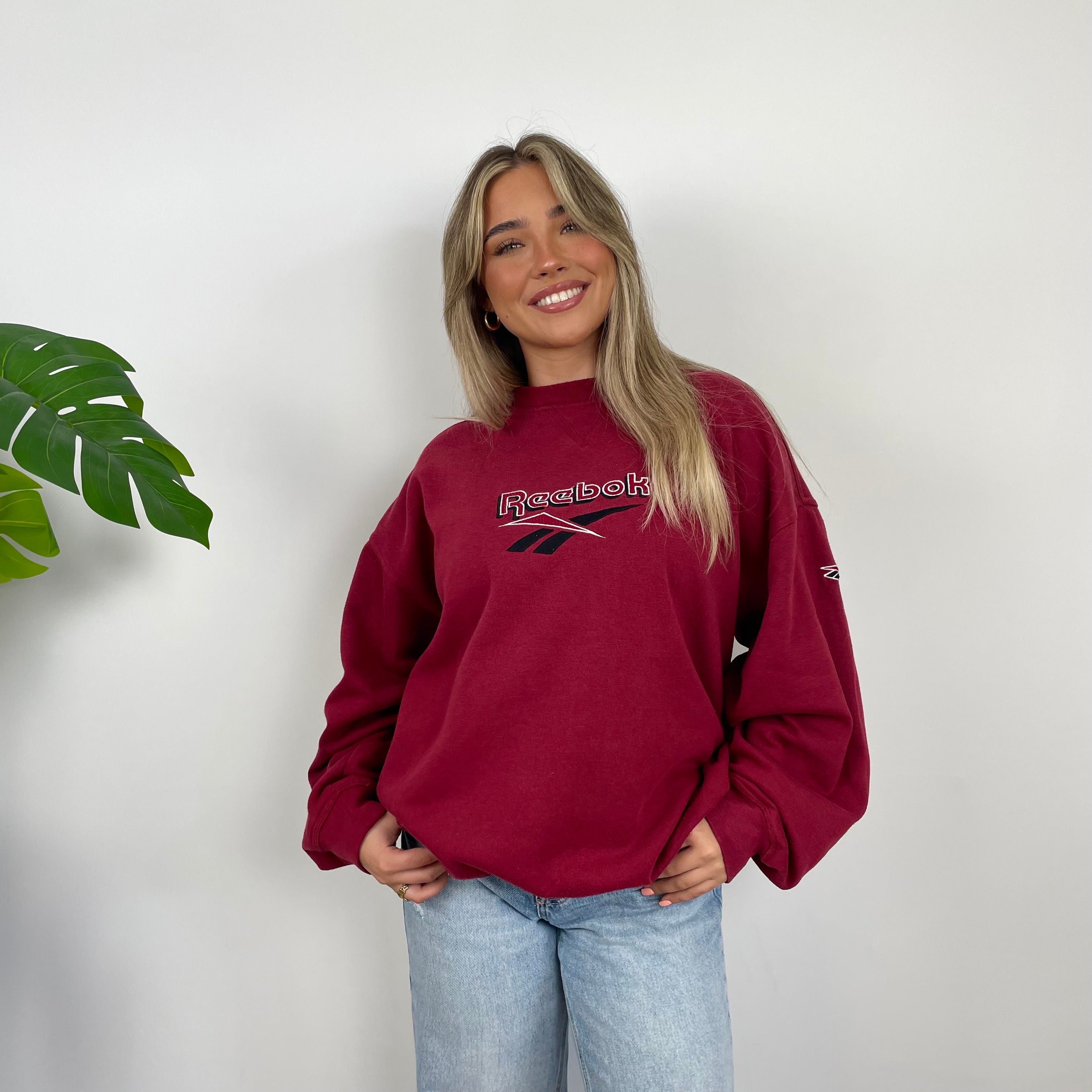 Reebok Red Embroidered Spell Out Sweatshirt (L)