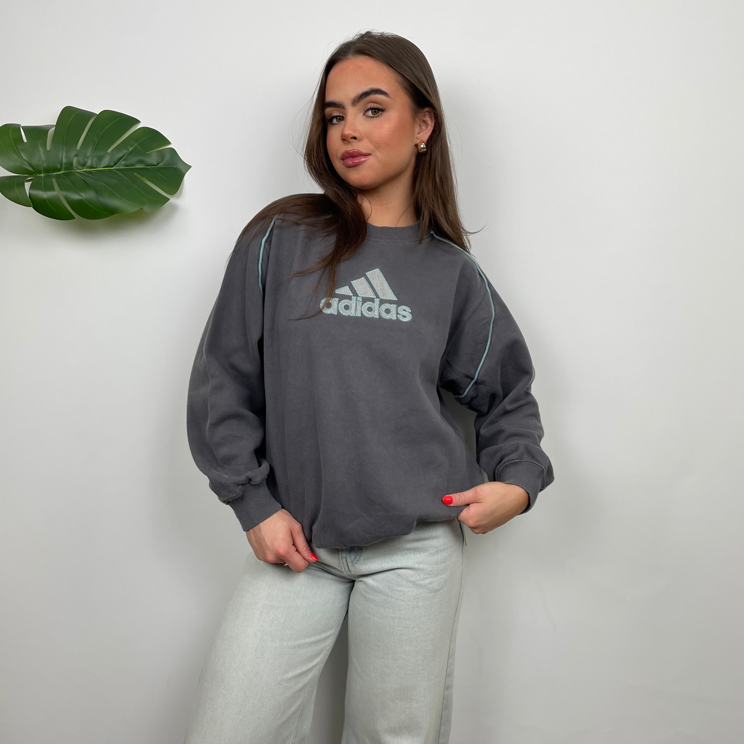 Adidas Grey Embroidered Spell Out Sweatshirt (M)