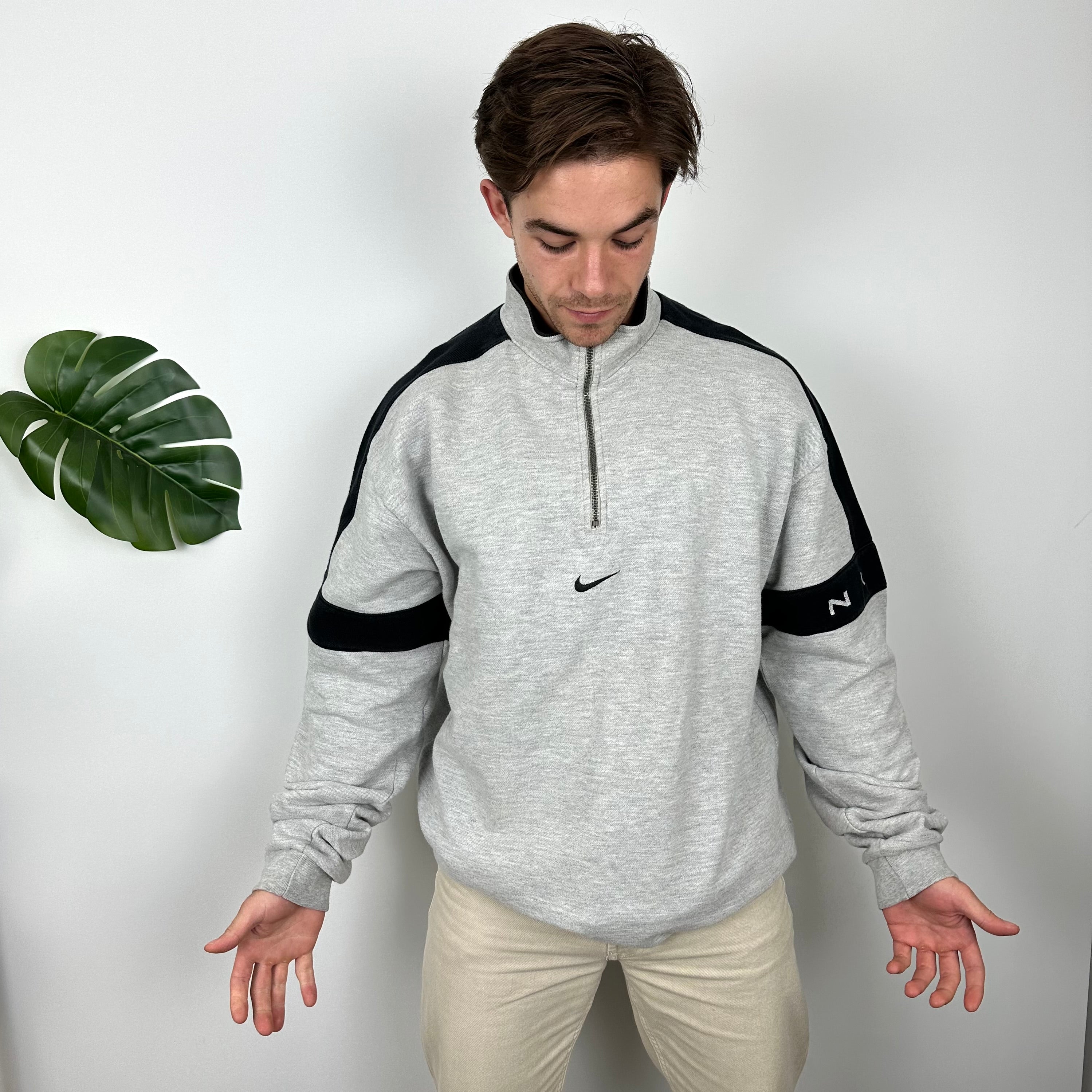 Nike Grey Embroidered Swoosh Quarter Zip Sweatshirt (XXL)