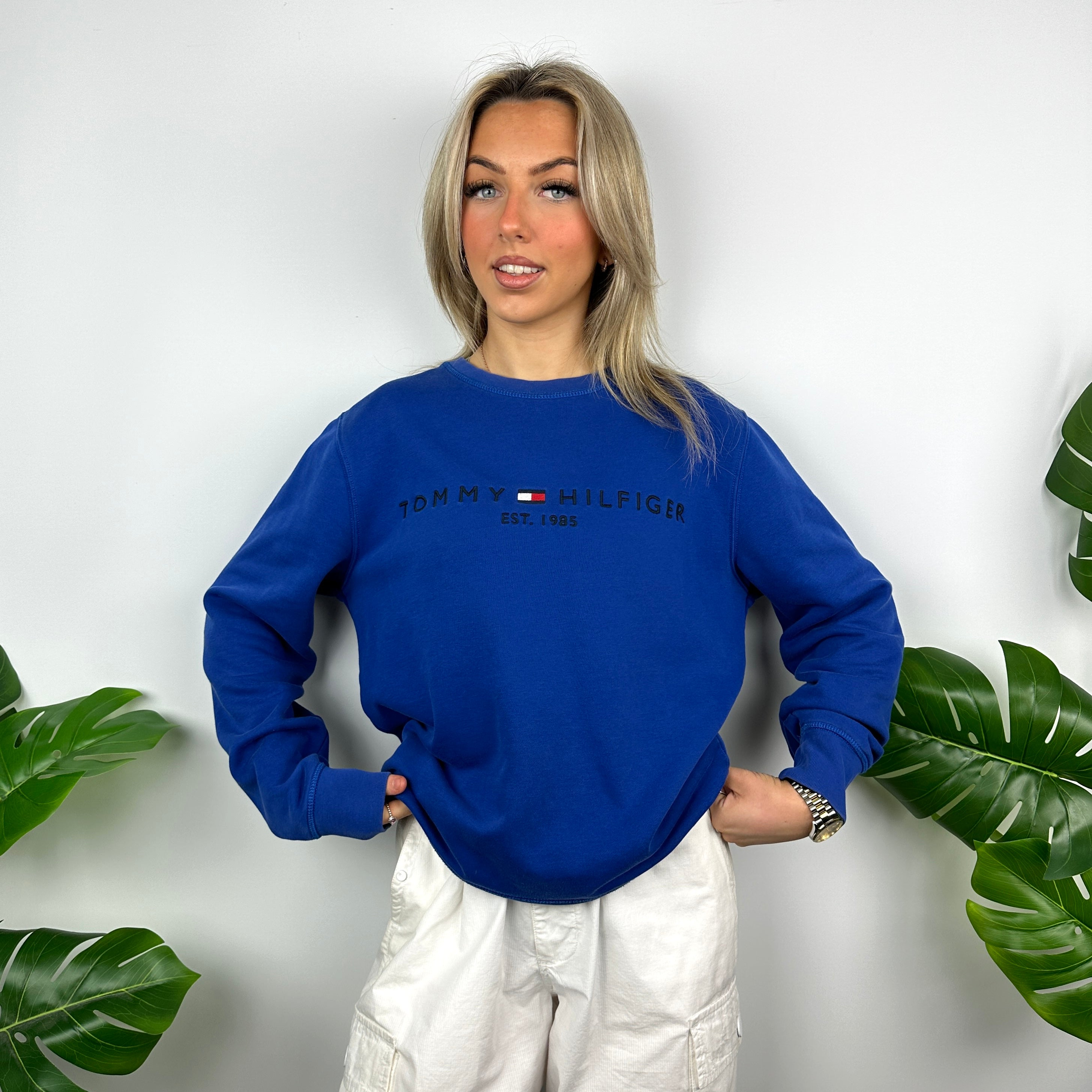 Tommy Hilfiger Blue Embroidered Spell Out Sweatshirt (M)