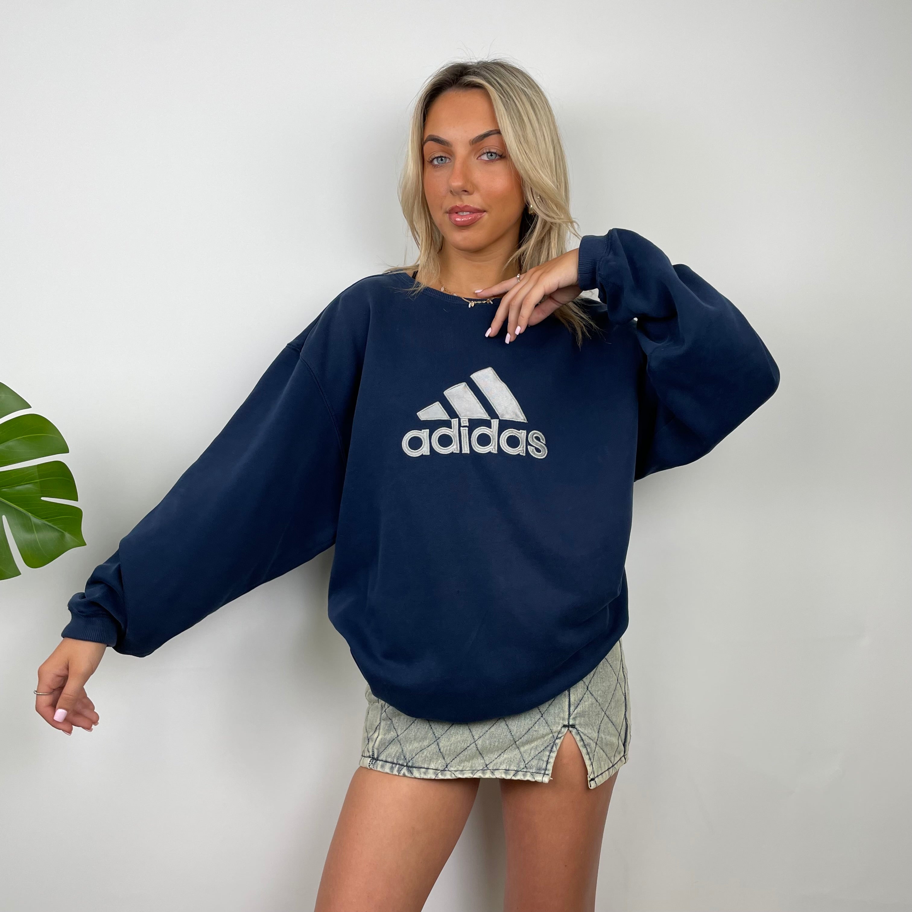 Adidas Navy Embroidered Spell Out Sweatshirt (L)