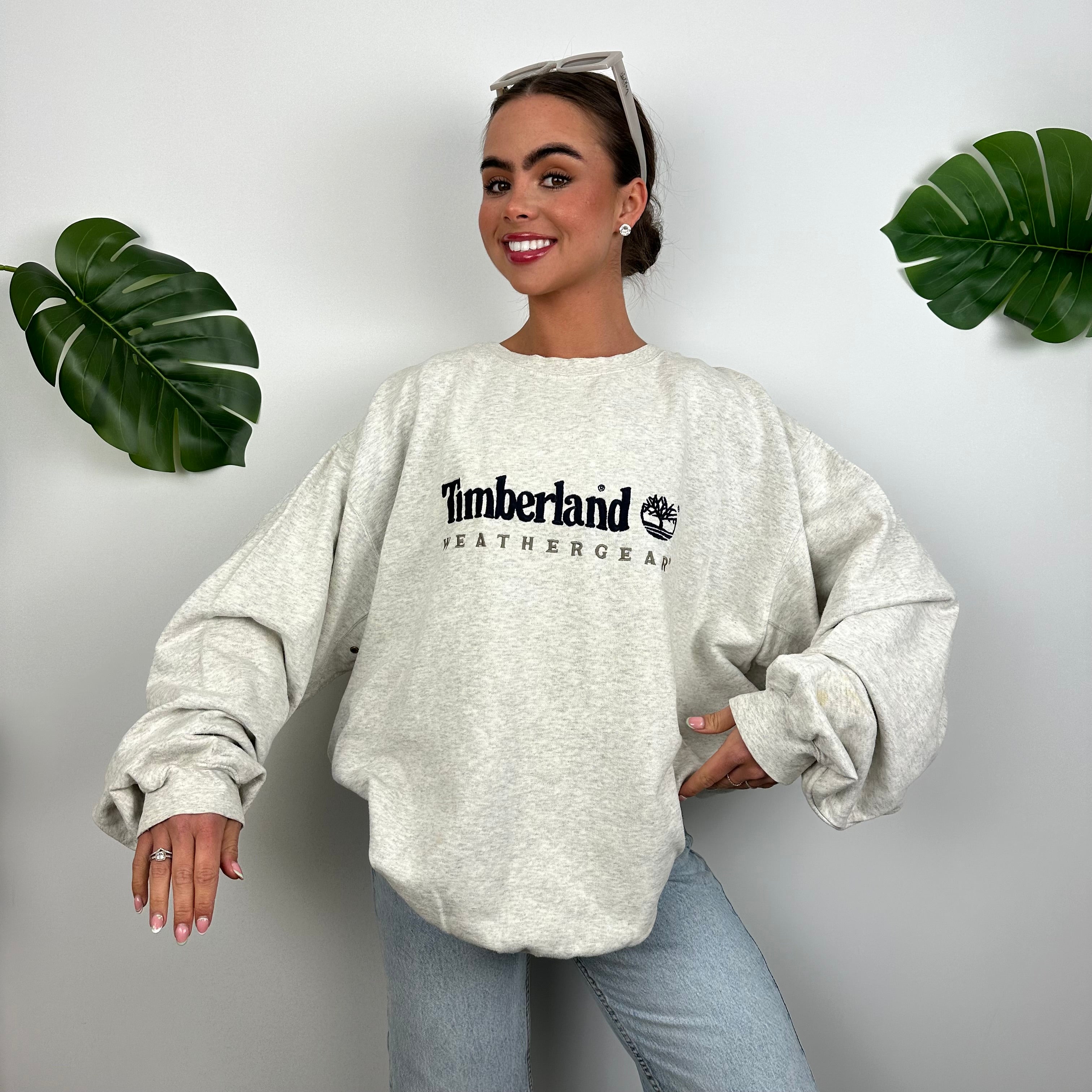 Timberland Grey Embroidered Spell Out Sweatshirt (XL)