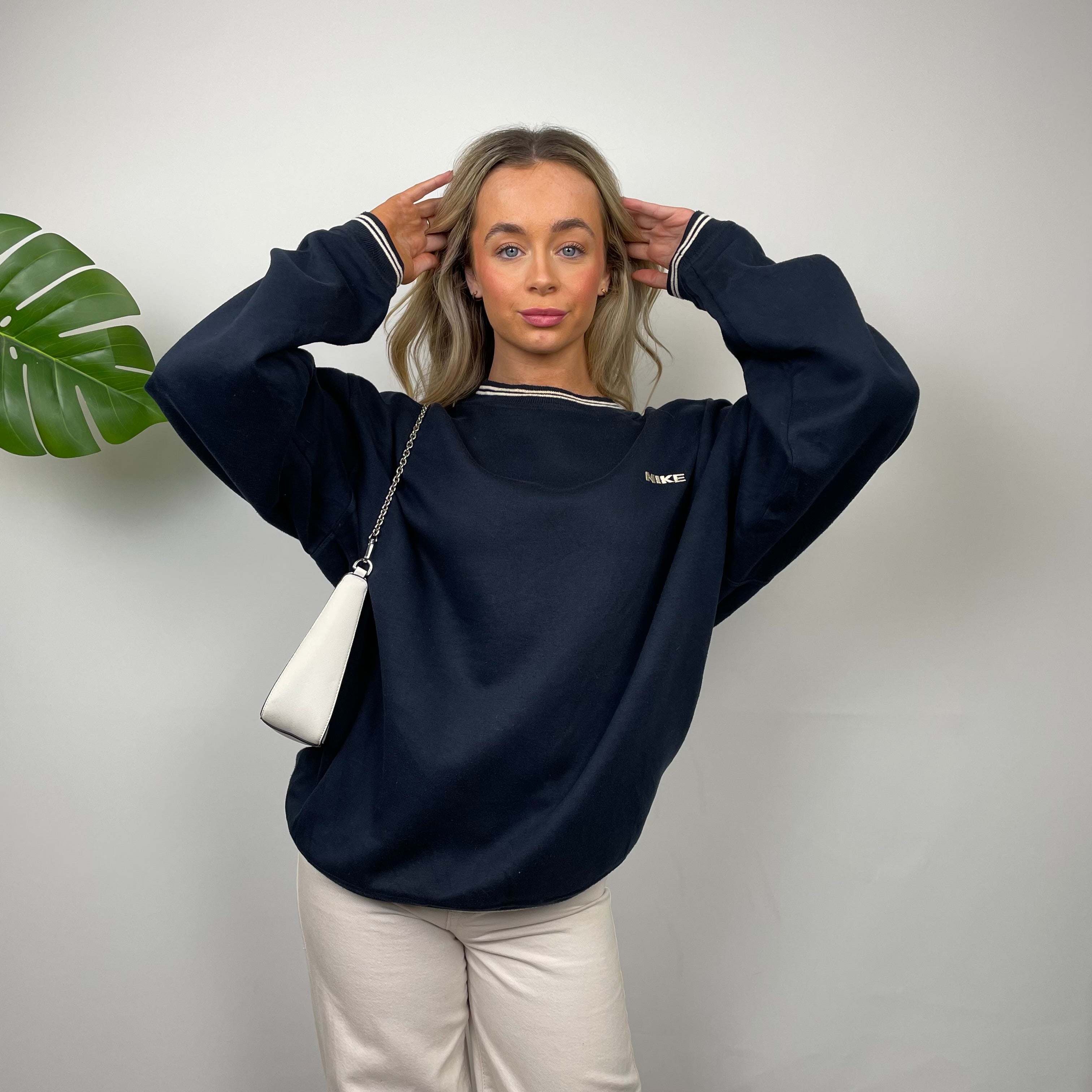 Nike Navy Embroidered Spell Out Sweatshirt (M)