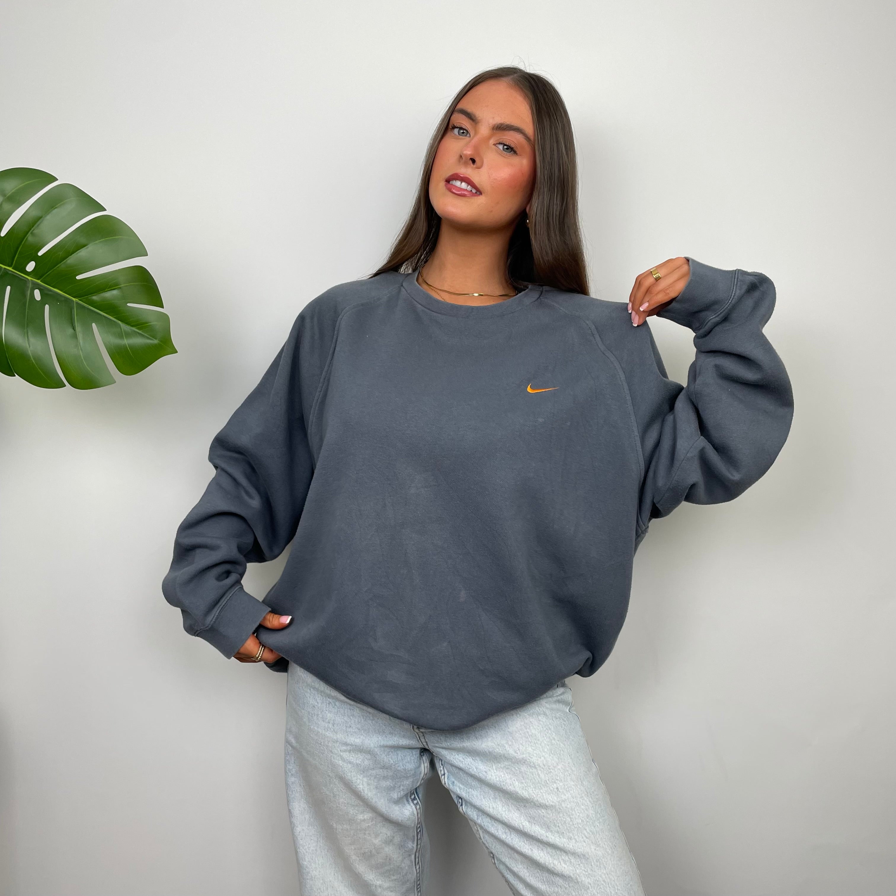 Nike Grey Embroidered Swoosh Sweatshirt (L)