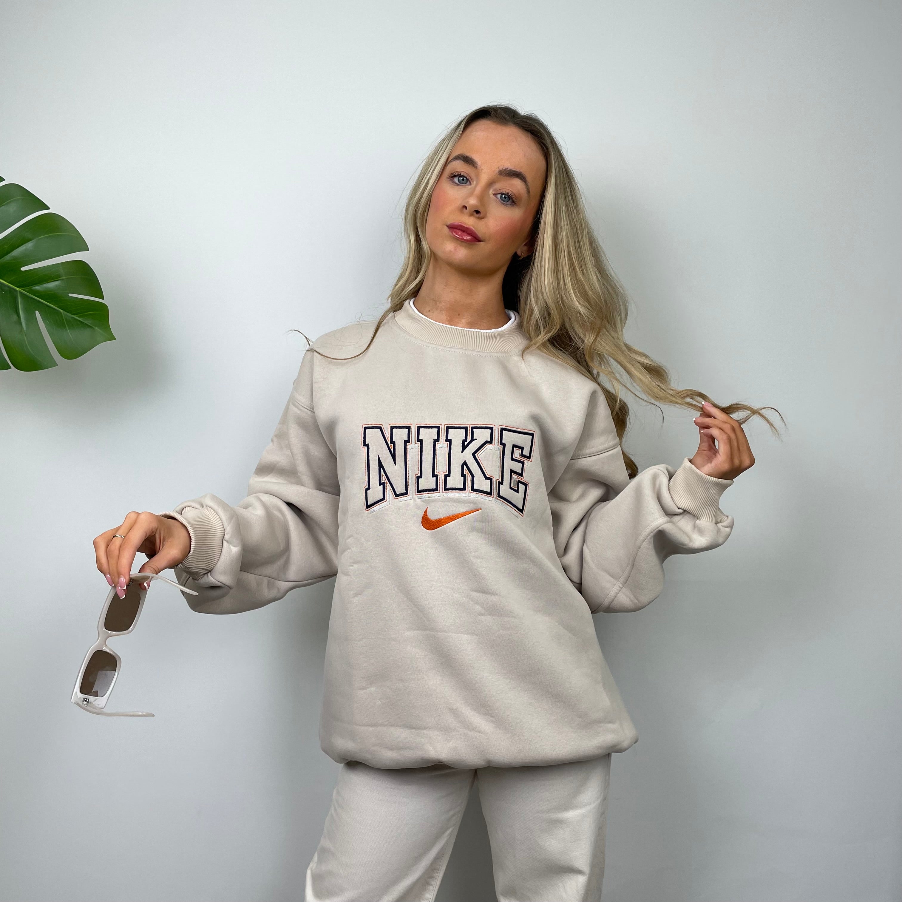 Nike RARE Cream Embroidered Spell Out Sweatshirt (L)