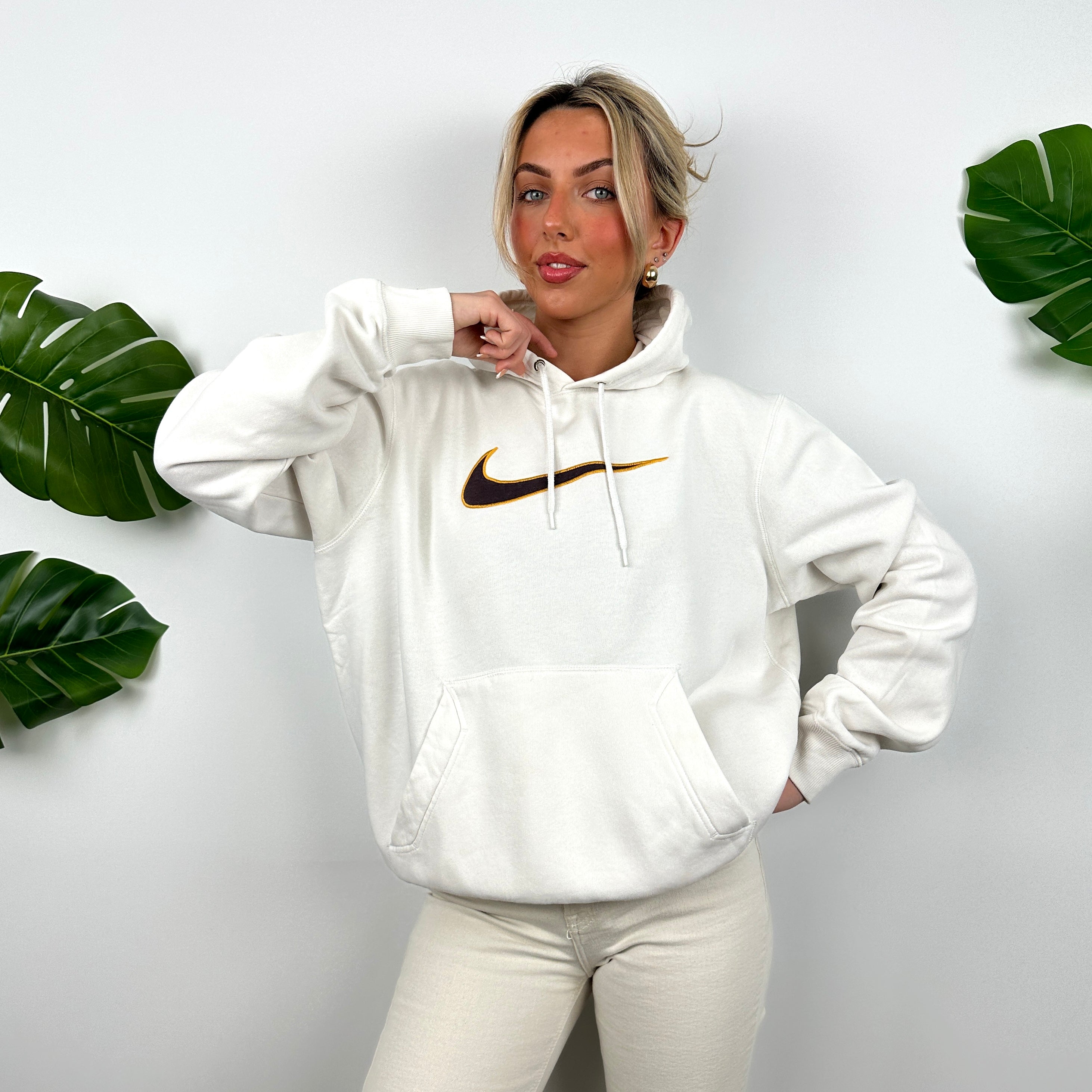 Nike White Embroidered Swoosh Hoodie (L)