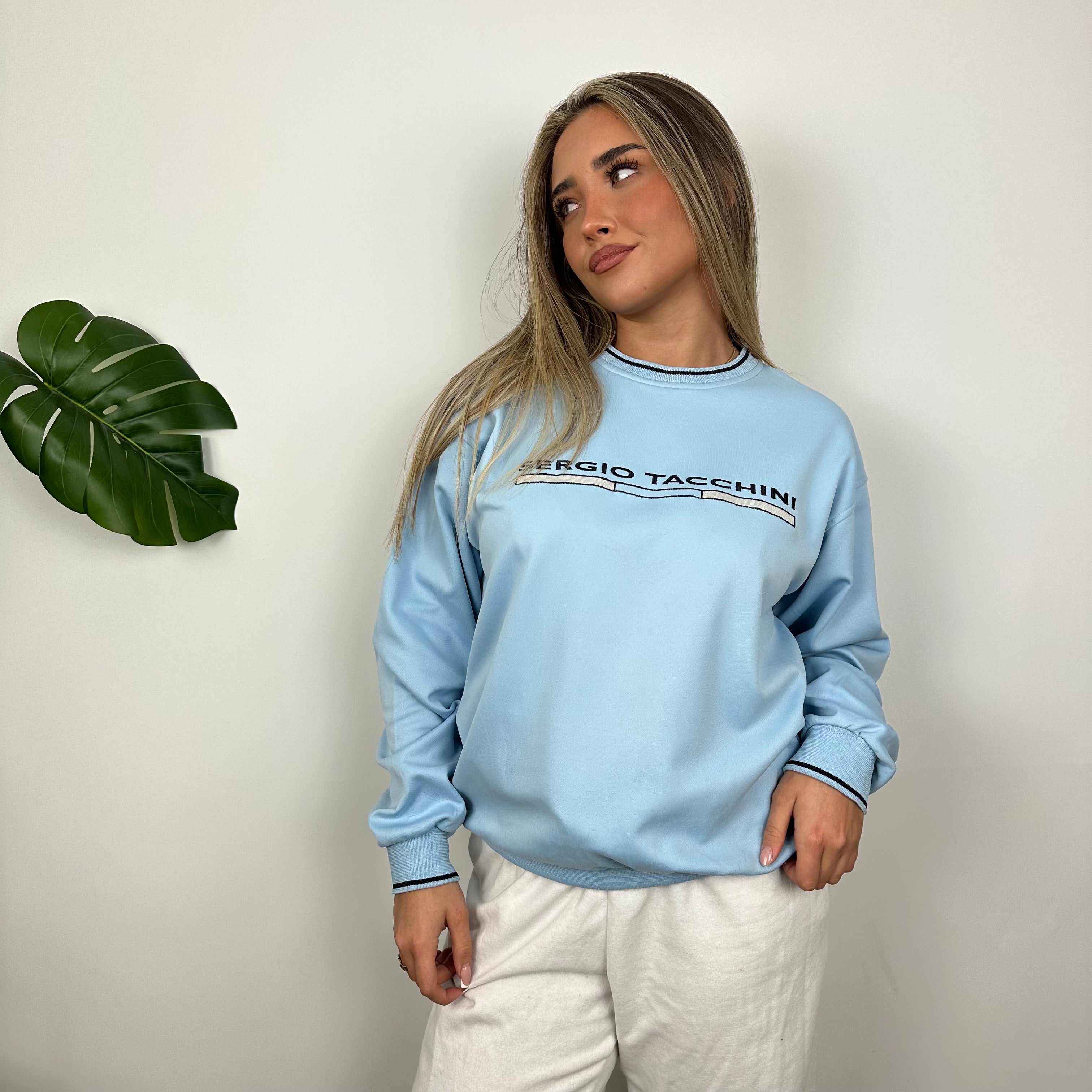 Sergio Tacchini Baby Blue Embroidered Spell Out Sweatshirt (M)