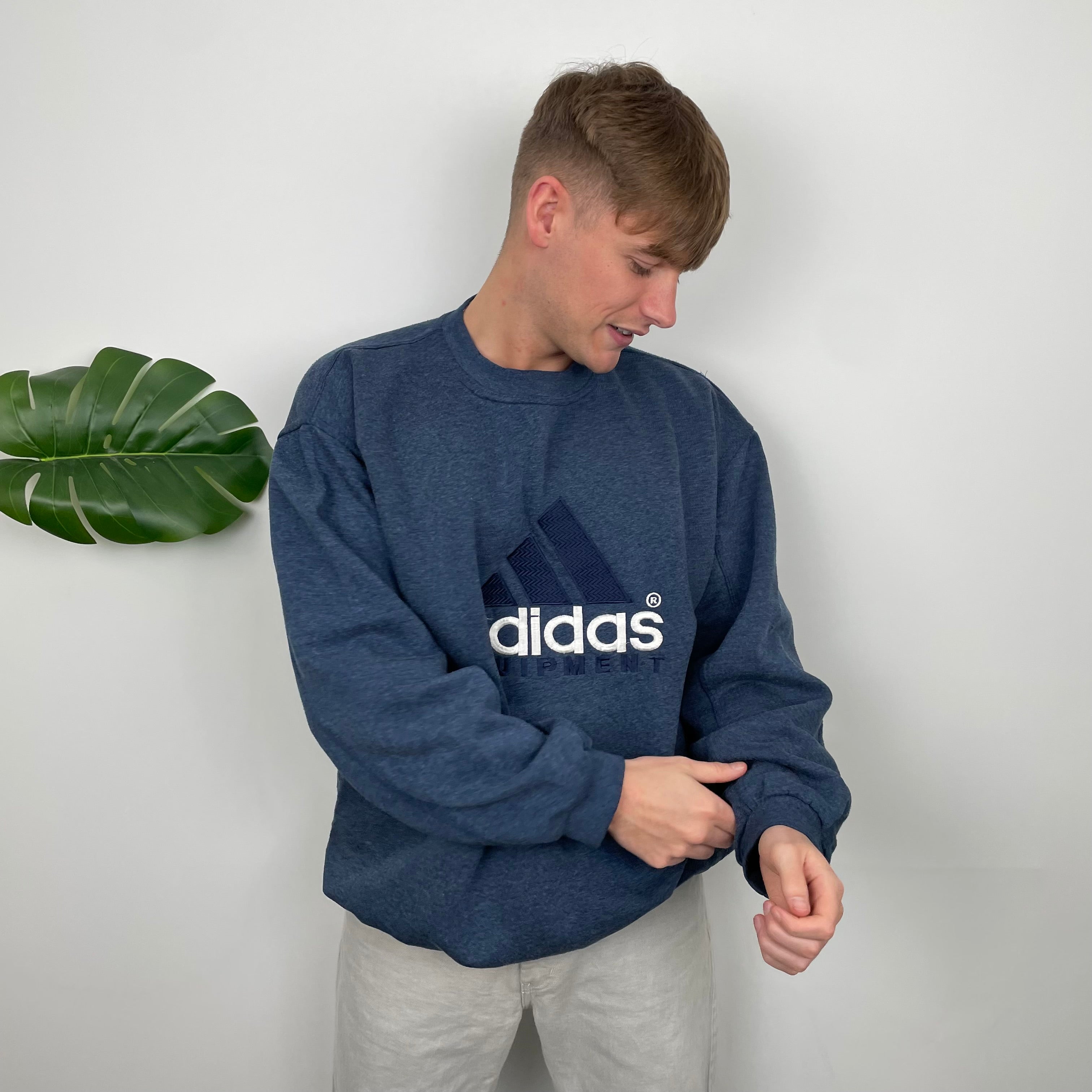 Adidas Equipment RARE Navy Embroidered Spell Out Sweatshirt (XL)