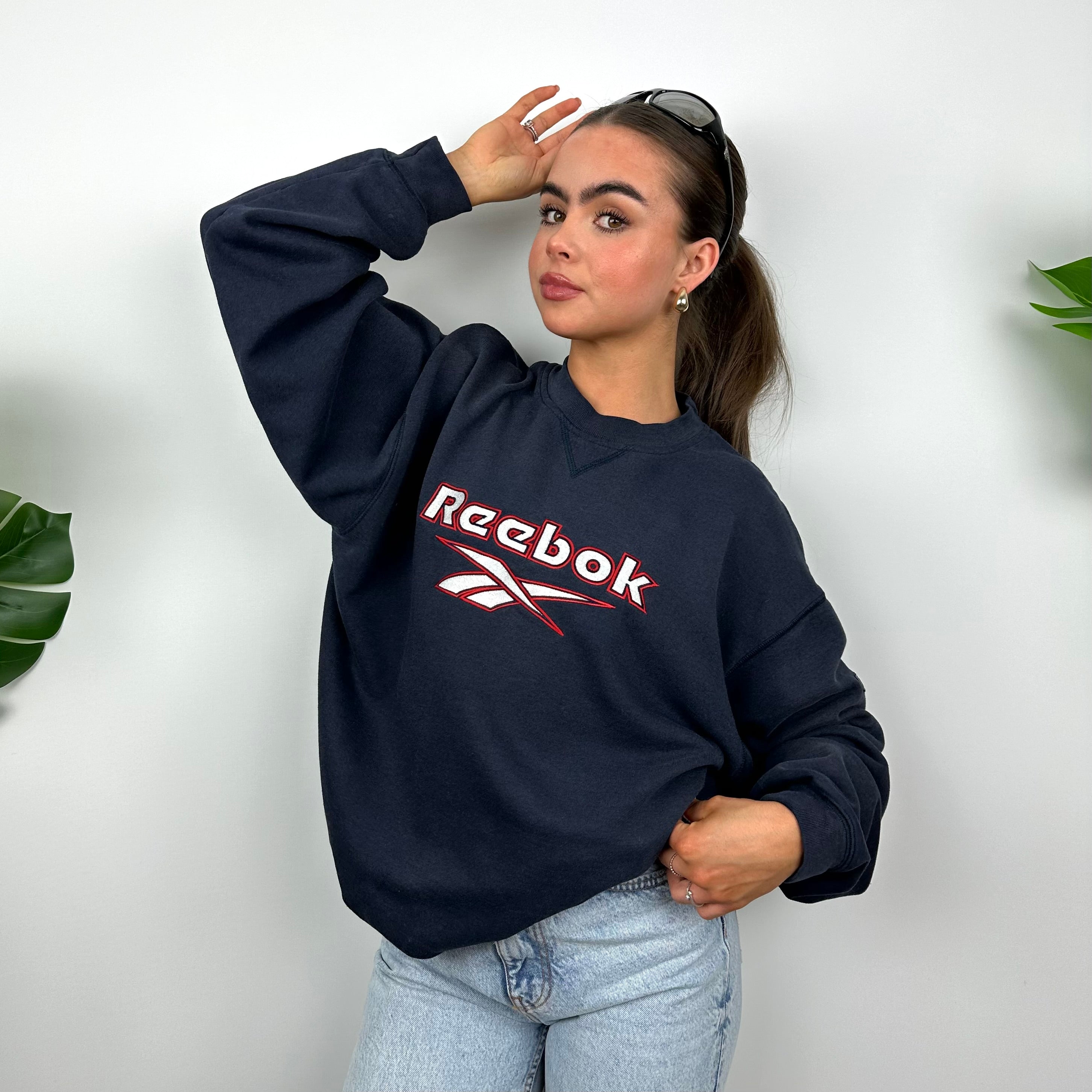 Reebok Navy Embroidered Spell Out Sweatshirt (M)