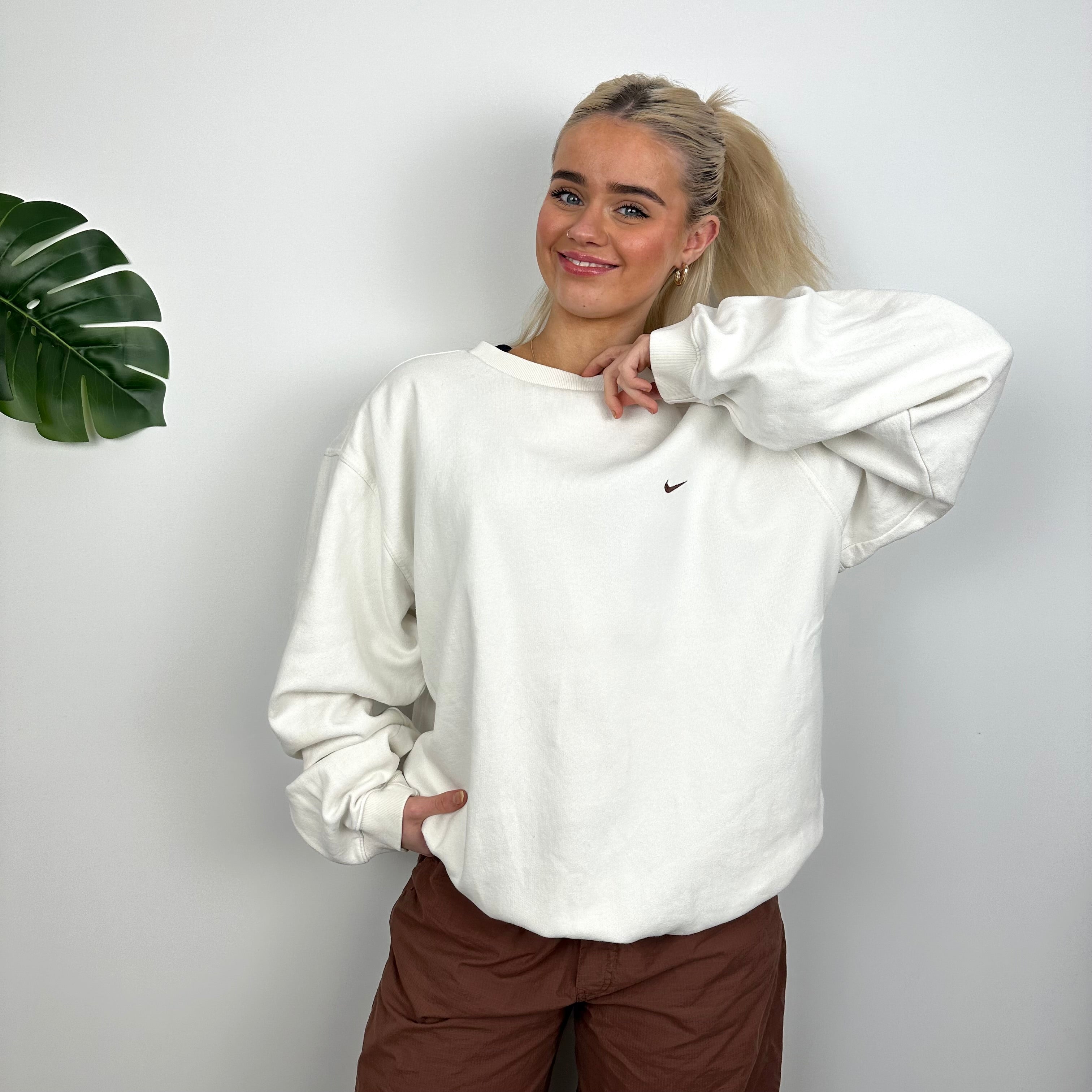 Nike White Embroidered Swoosh Sweatshirt (L)