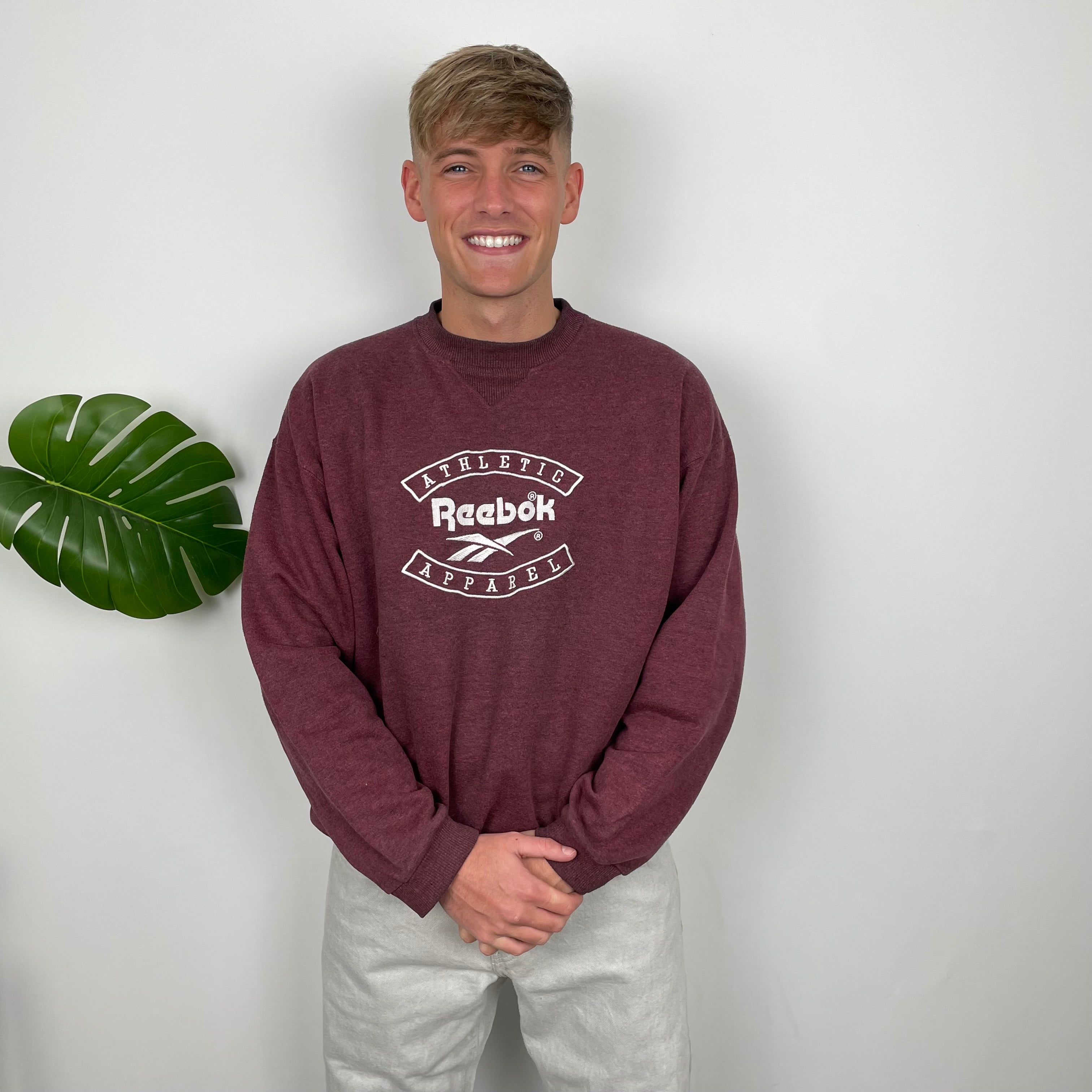 Reebok RARE Maroon Embroidered Spell Out Sweatshirt (M)