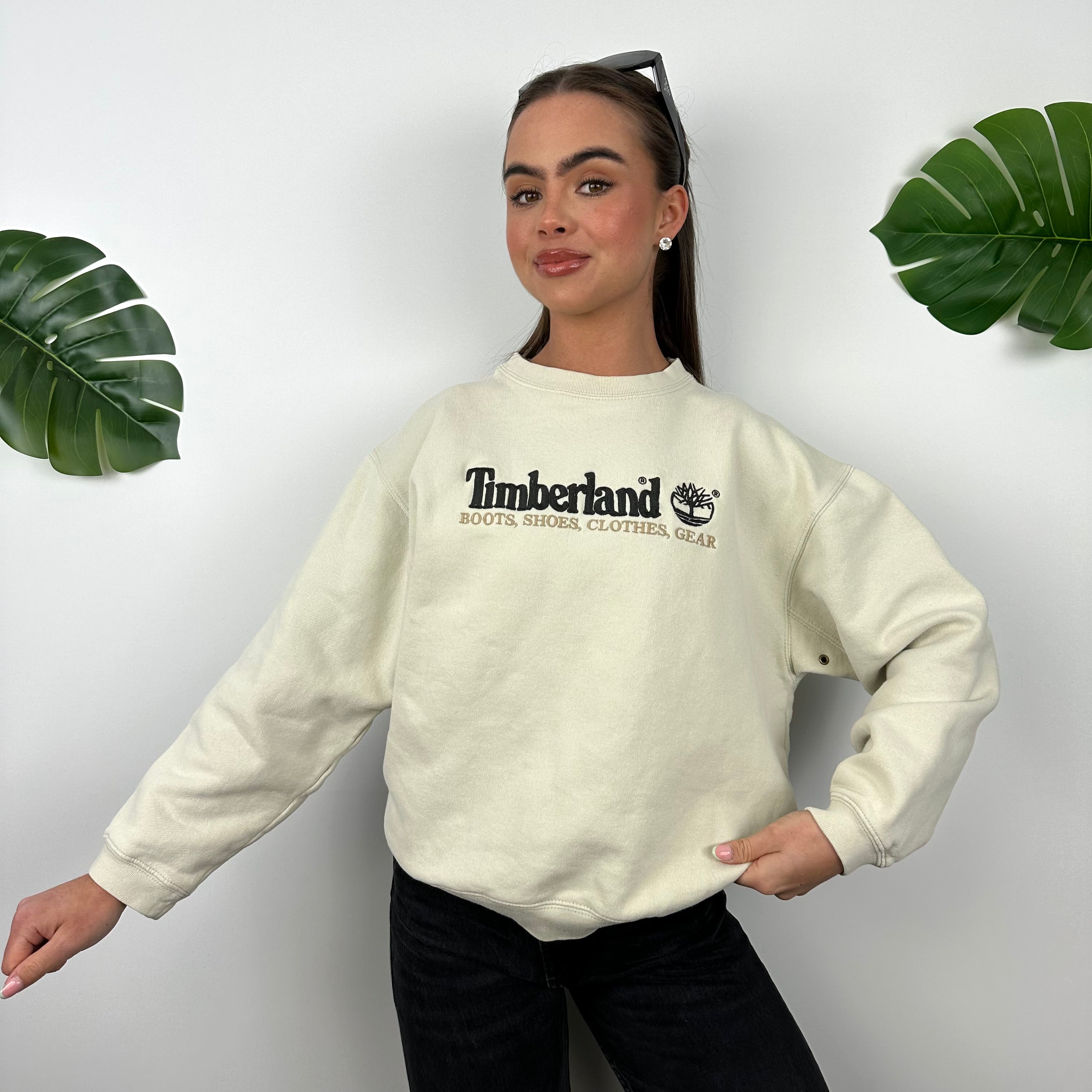 Timberland Cream Embroidered Spell Out Sweatshirt (S)