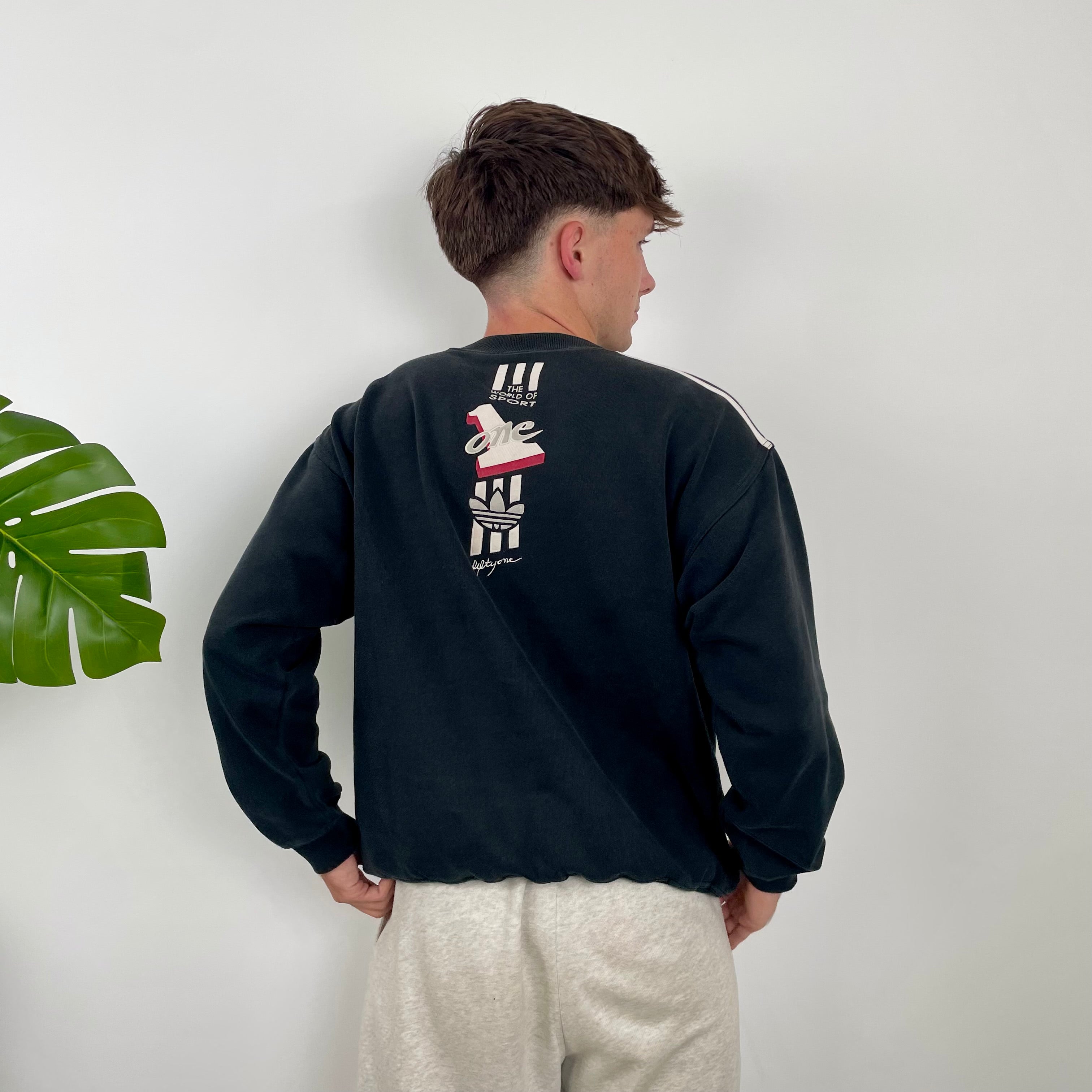 Adidas Black Embroidered Spell Out Sweatshirt (M)