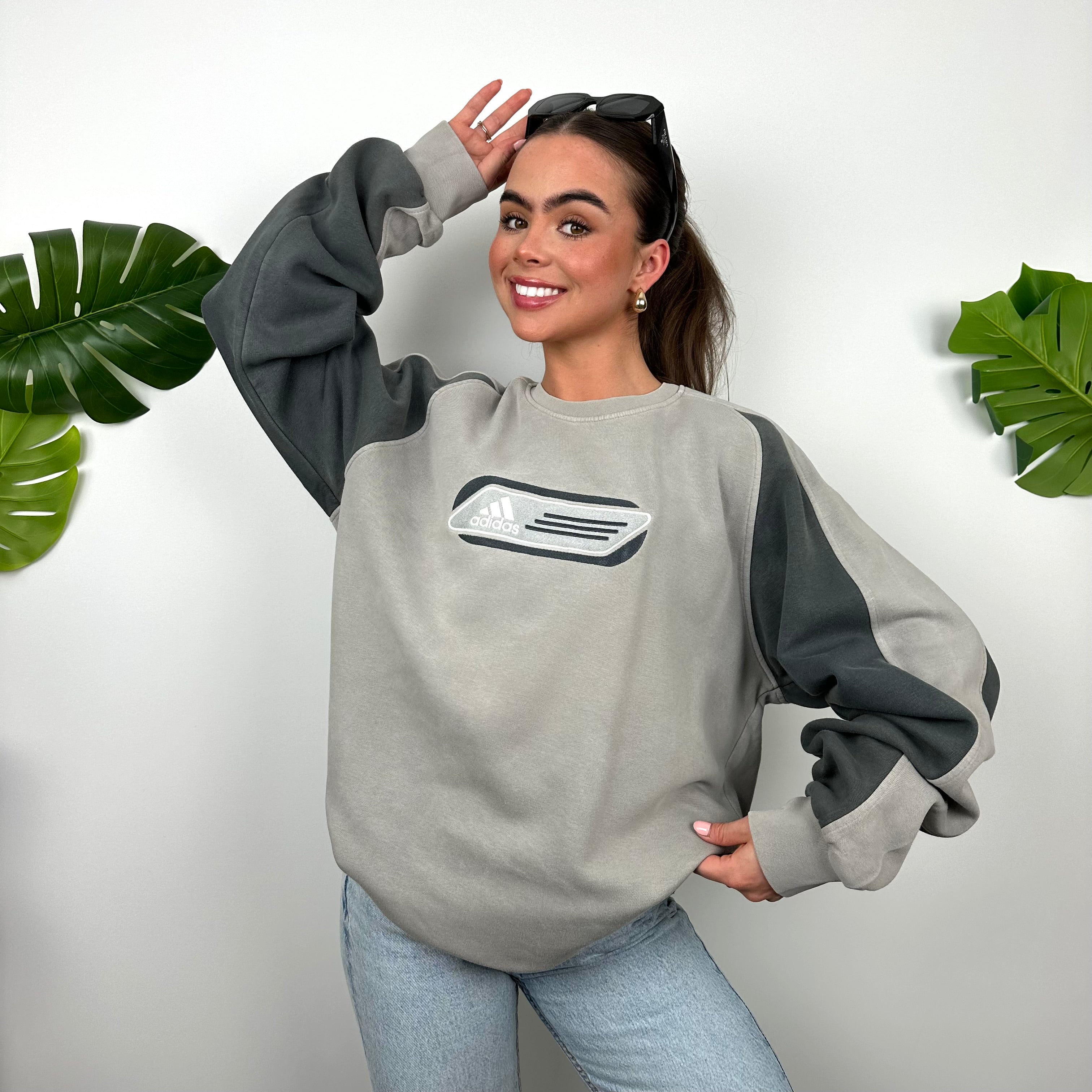 Adidas Grey Embroidered Spell Out Sweatshirt (L)