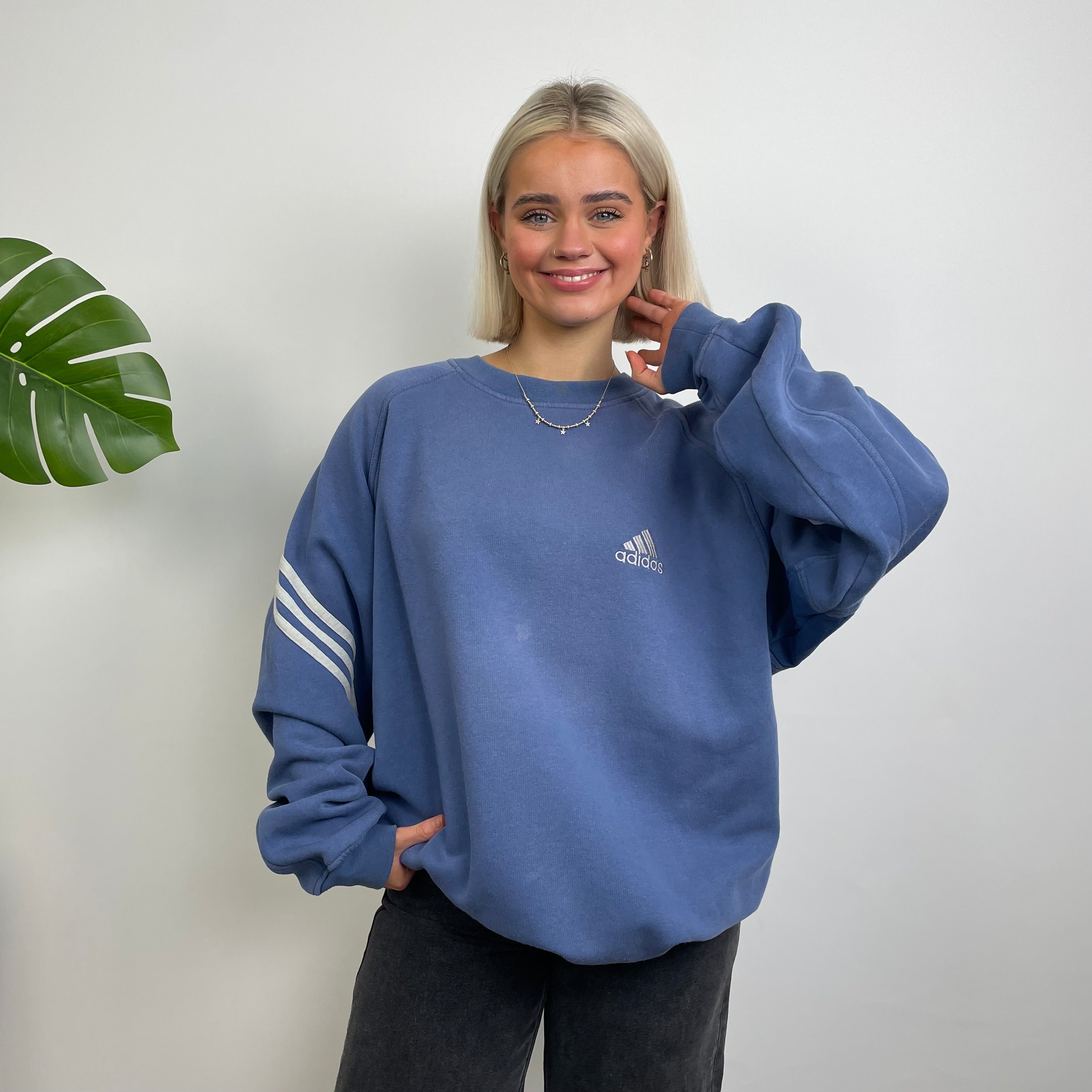 Adidas Navy Embroidered Spell Out Sweatshirt (XL)