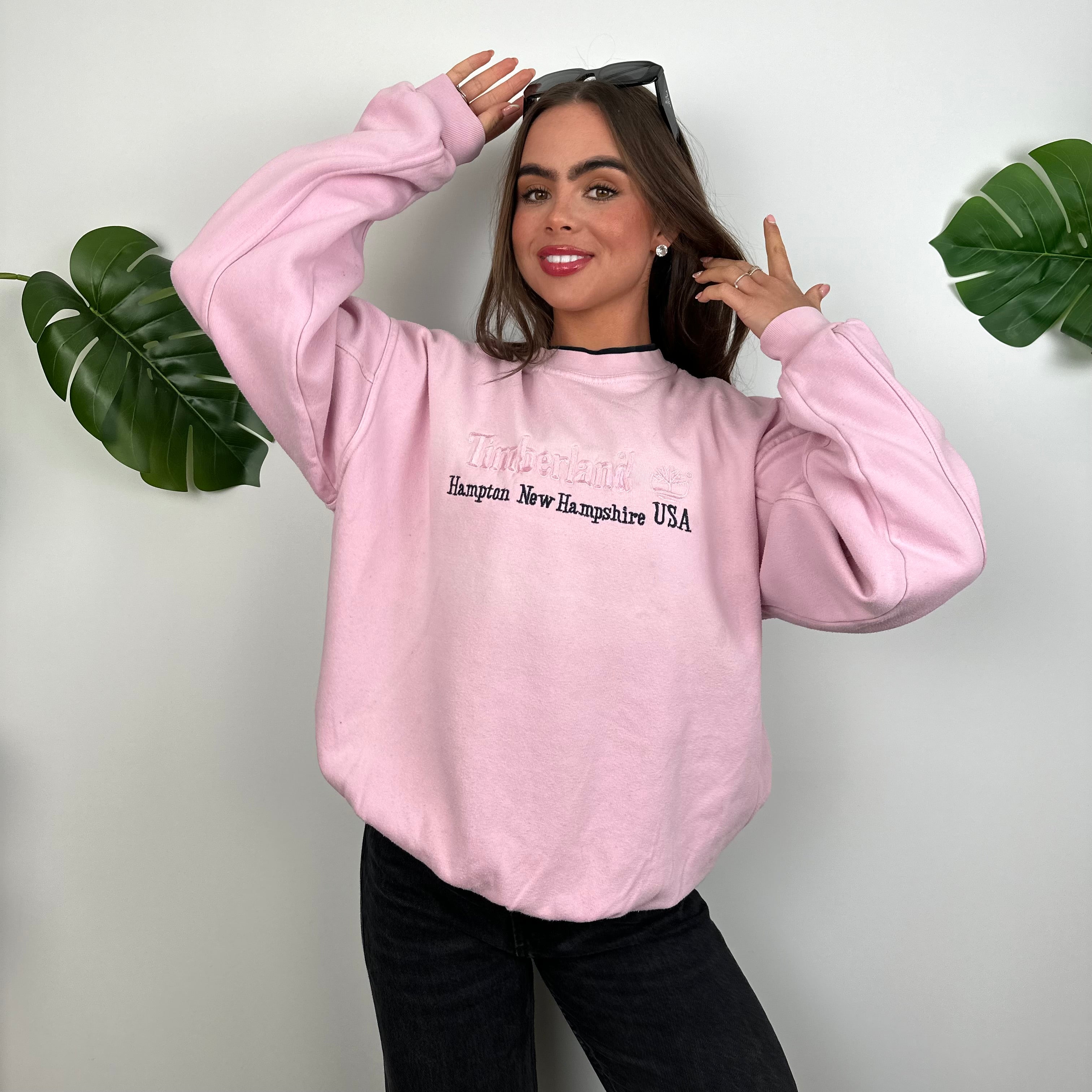 Timberland Baby Pink Embroidered Spell Out Sweatshirt (M)