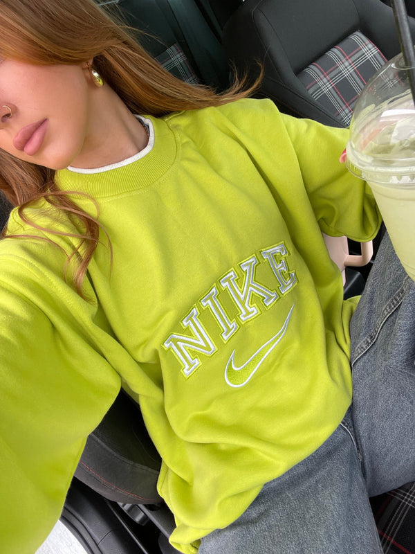 Nike Lime Green Embroidered Spell Out Sweatshirt (L)