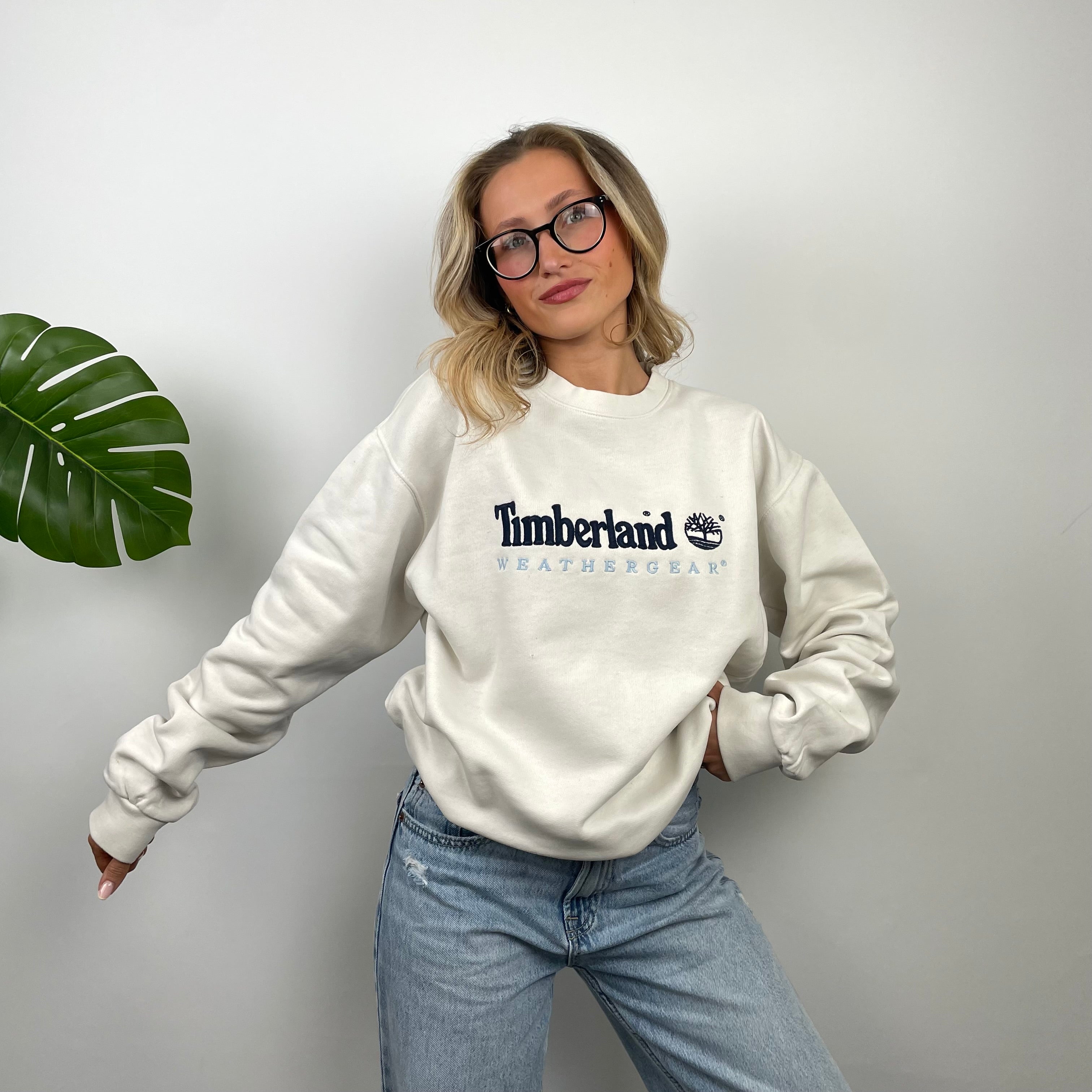 Timberland White Embroidered Spell Out Sweatshirt (M)