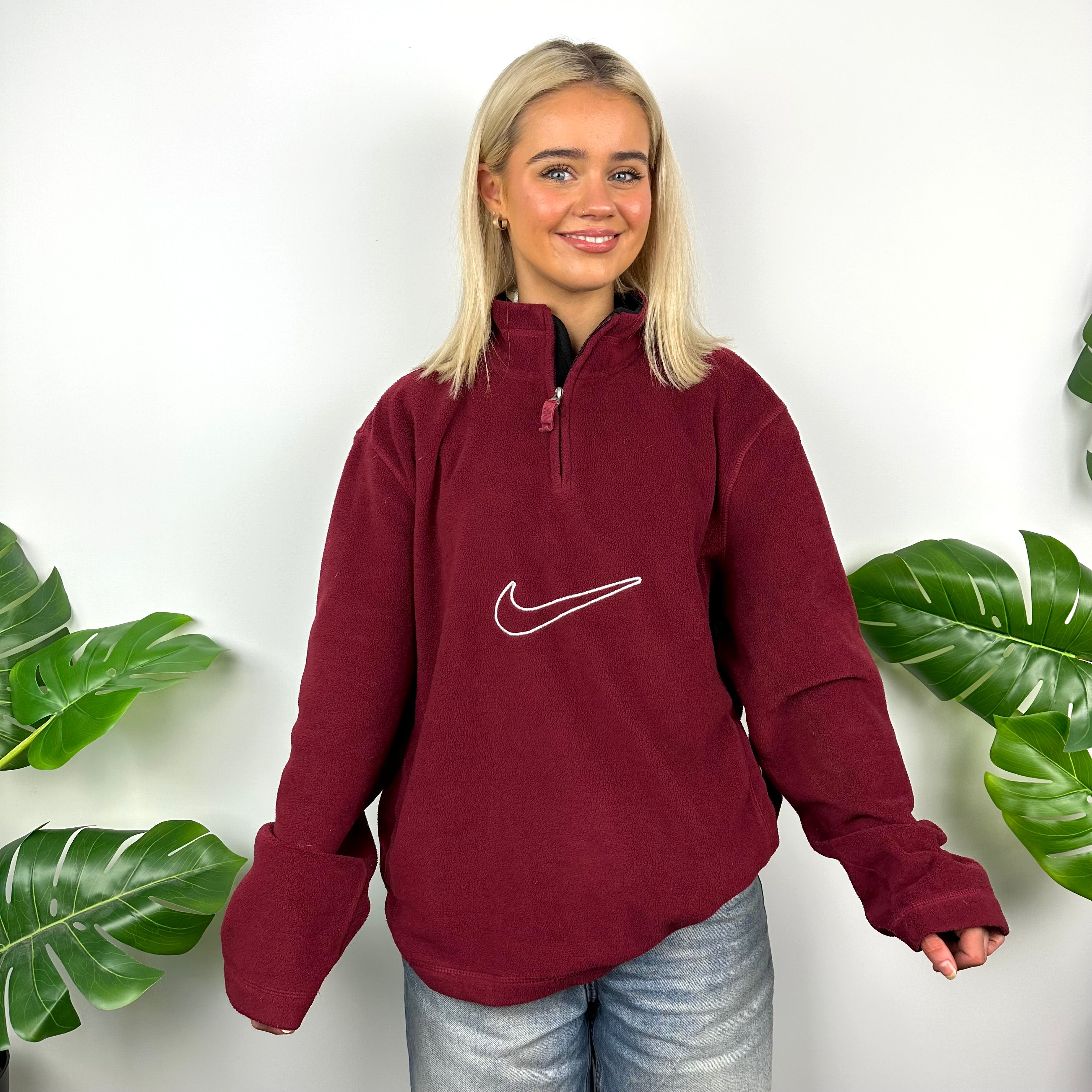 Nike Maroon Embroidered Swoosh Quarter Zip Sweatshirt (M)