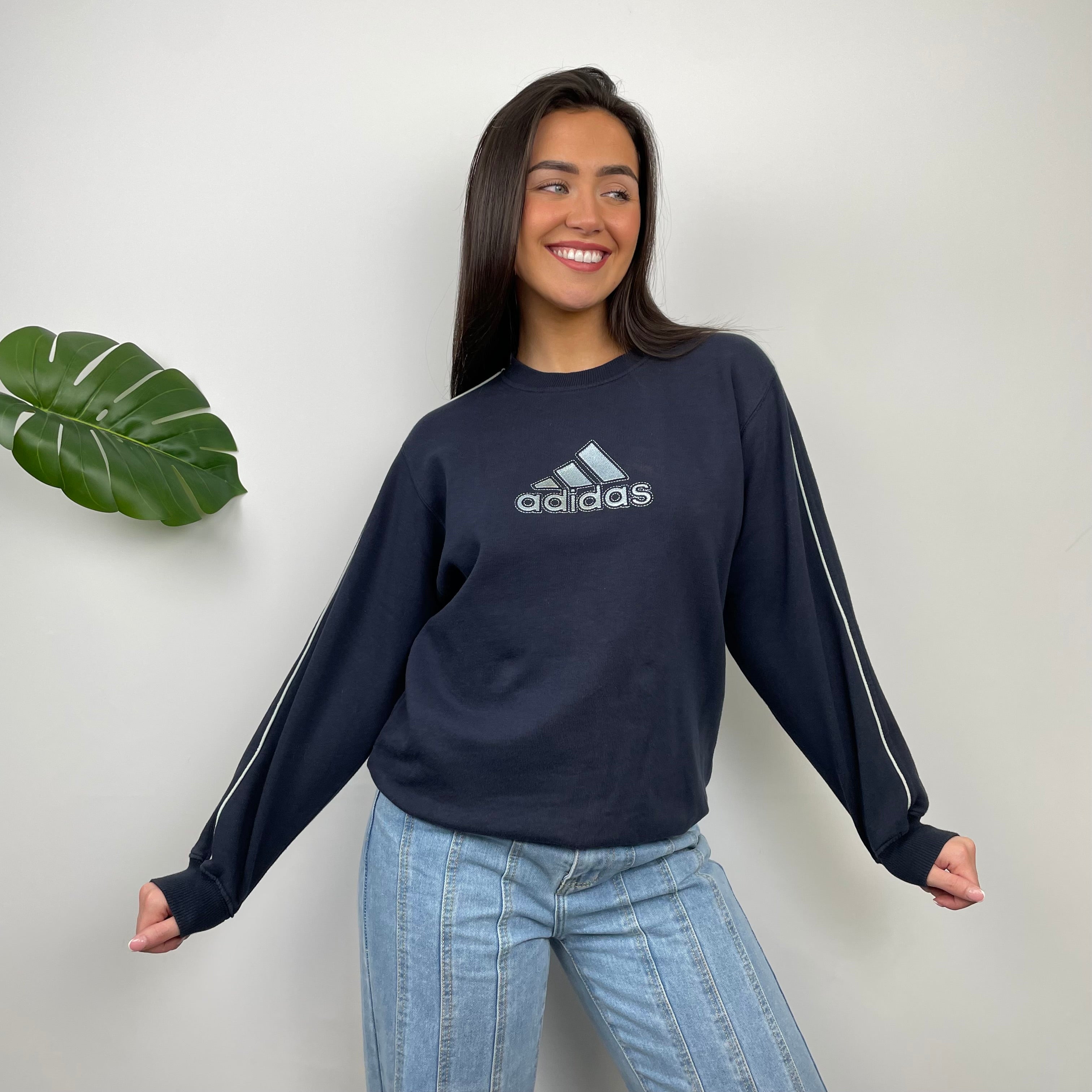 Adidas Navy Embroidered Spell Out Sweatshirt (M)