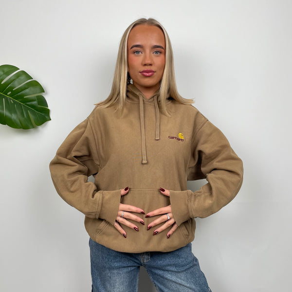 Carhartt RARE Tan Brown Embroidered Spell Out Hoodie (M)