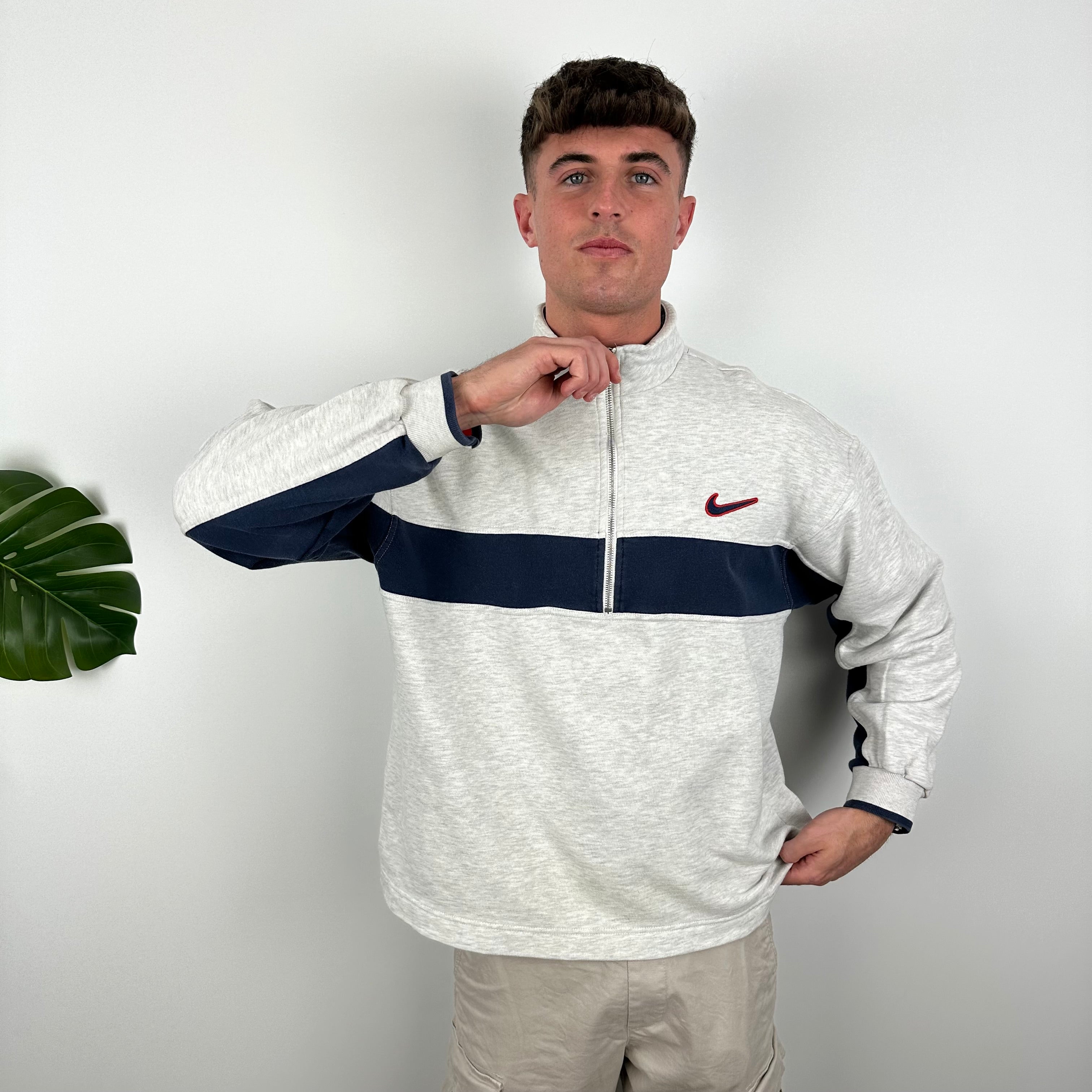 Nike Grey Embroidered Swoosh Quarter Zip Sweatshirt (L)