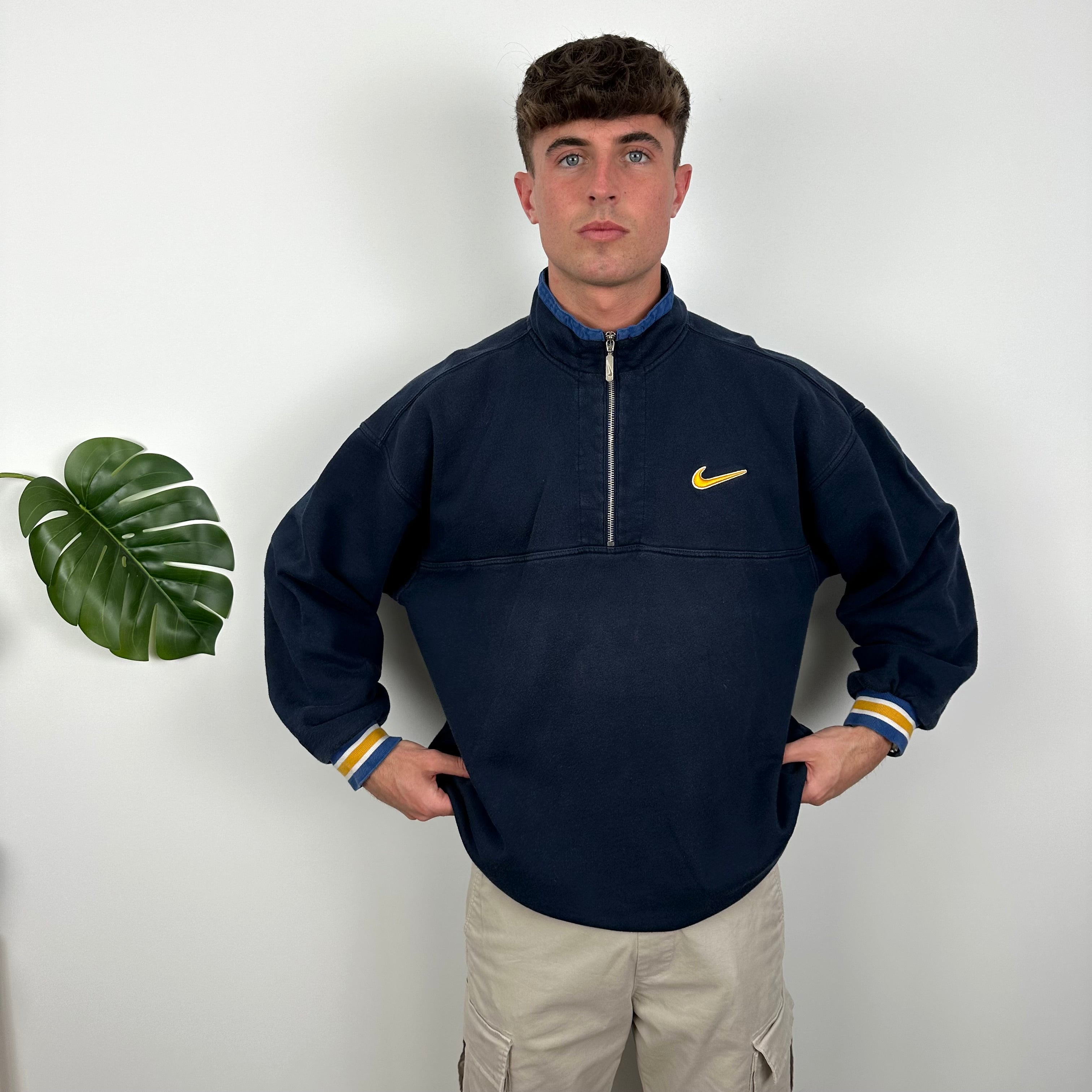 Nike RARE Navy Embroidered Swoosh Quarter Zip (XL)