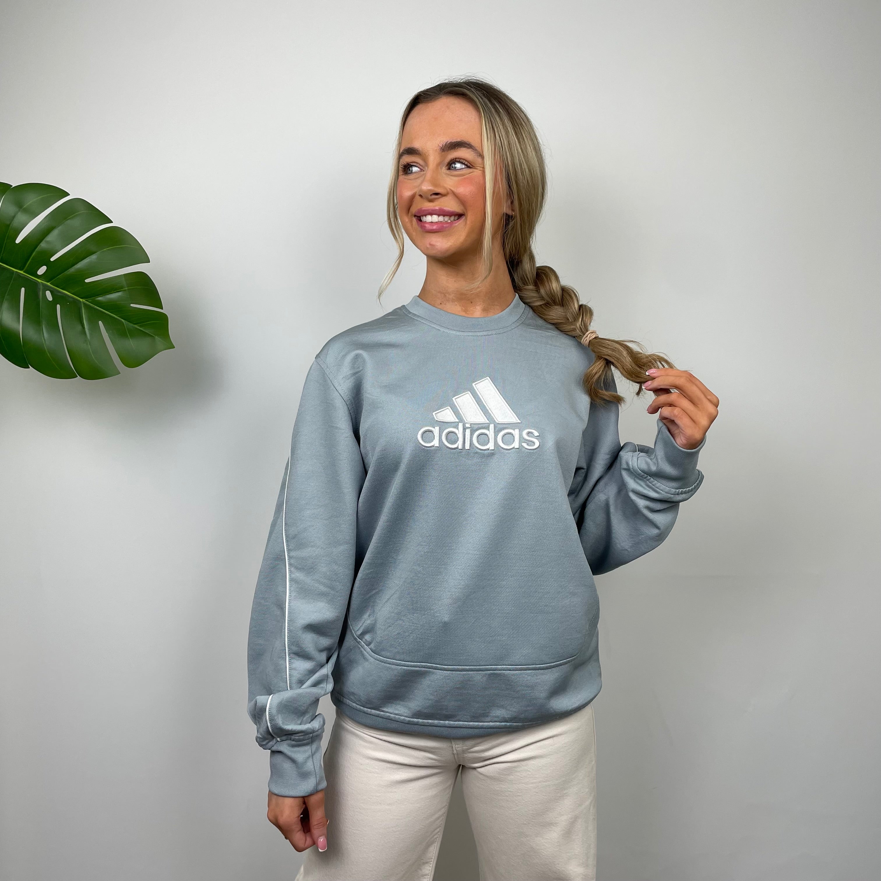 Adidas Baby Blue Embroidered Spell Out Sweatshirt M Jamie Online Vintage