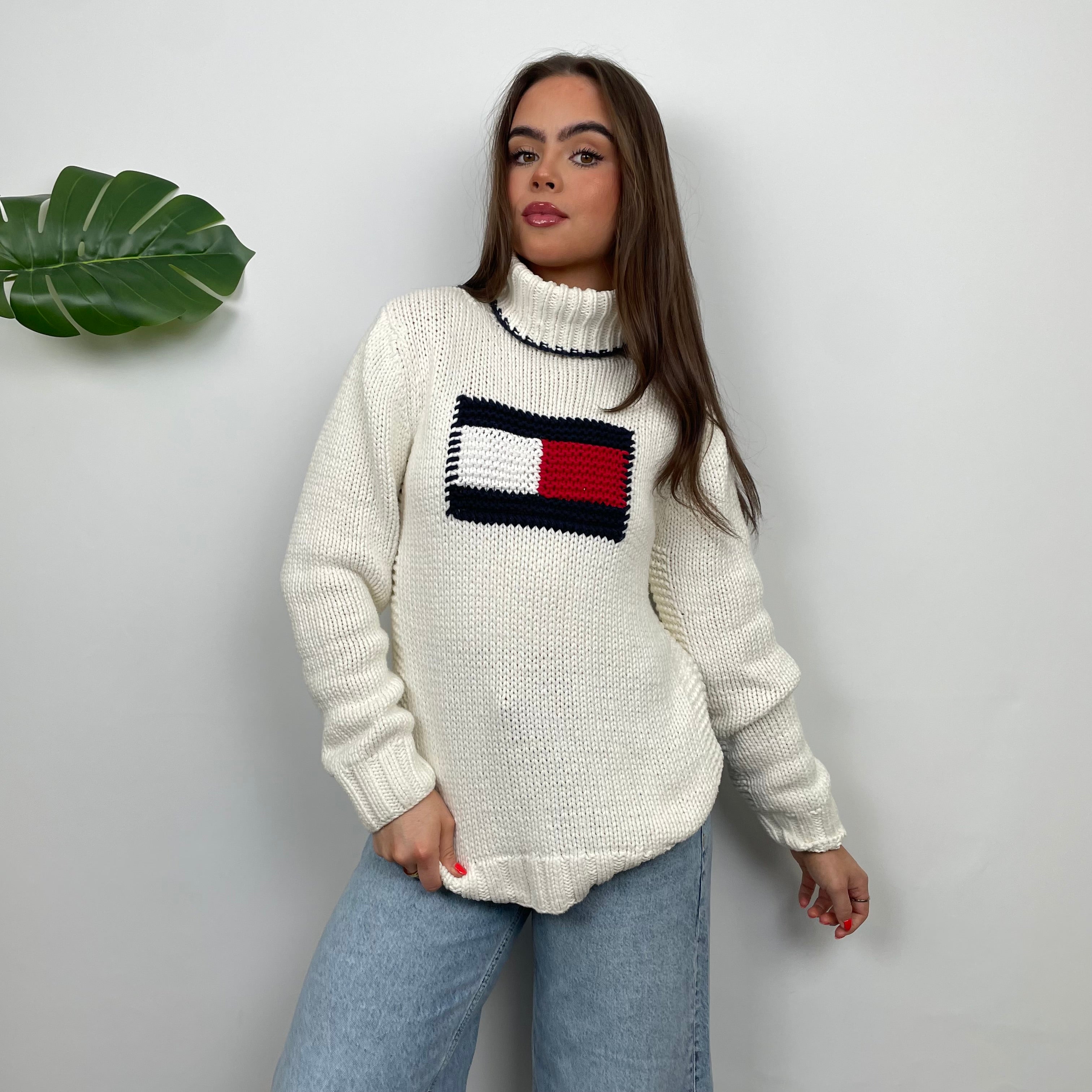 Tommy Hilfiger RARE Cream Logo Knitted Sweater (S)