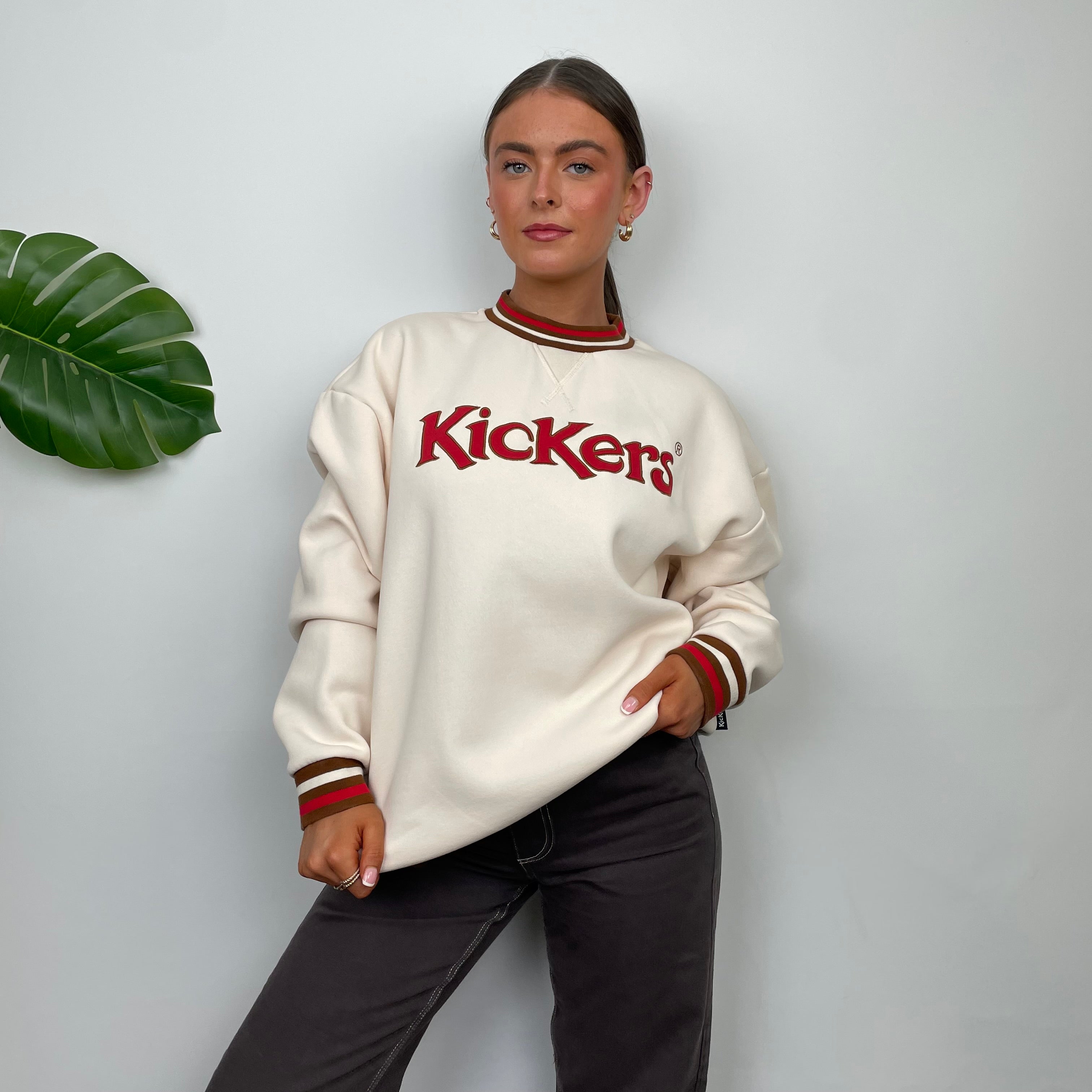 Kickers RARE Cream Embroidered Spell Out Sweatshirt (M)