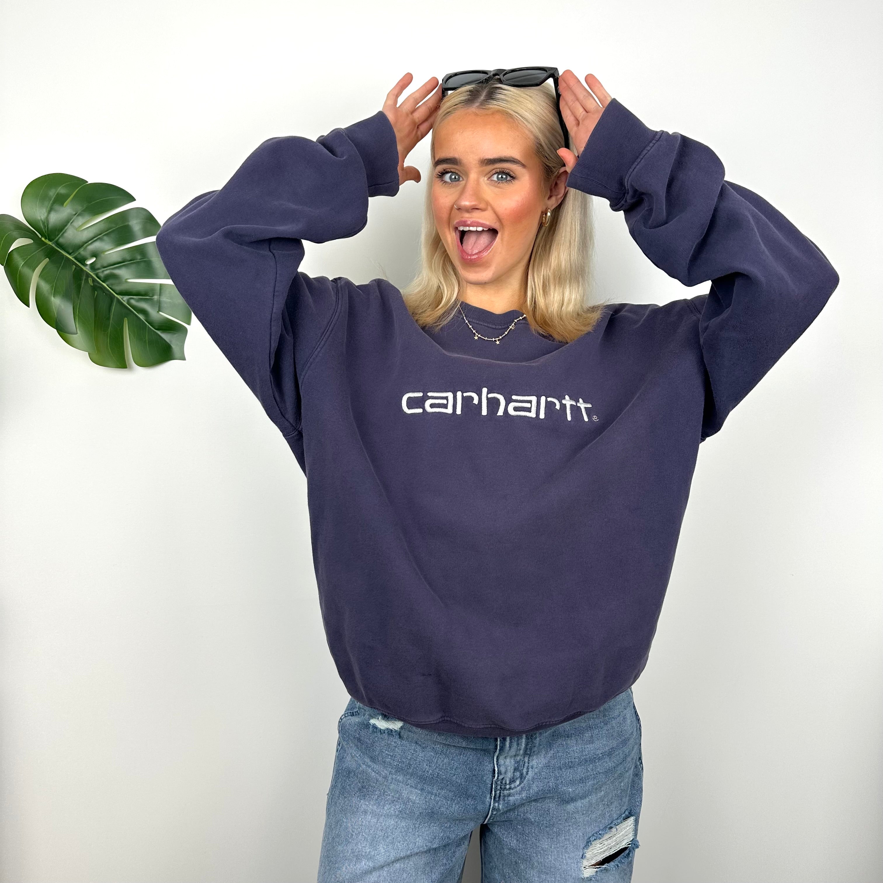 Carhartt Navy Embroidered Spell Out Sweatshirt (M)