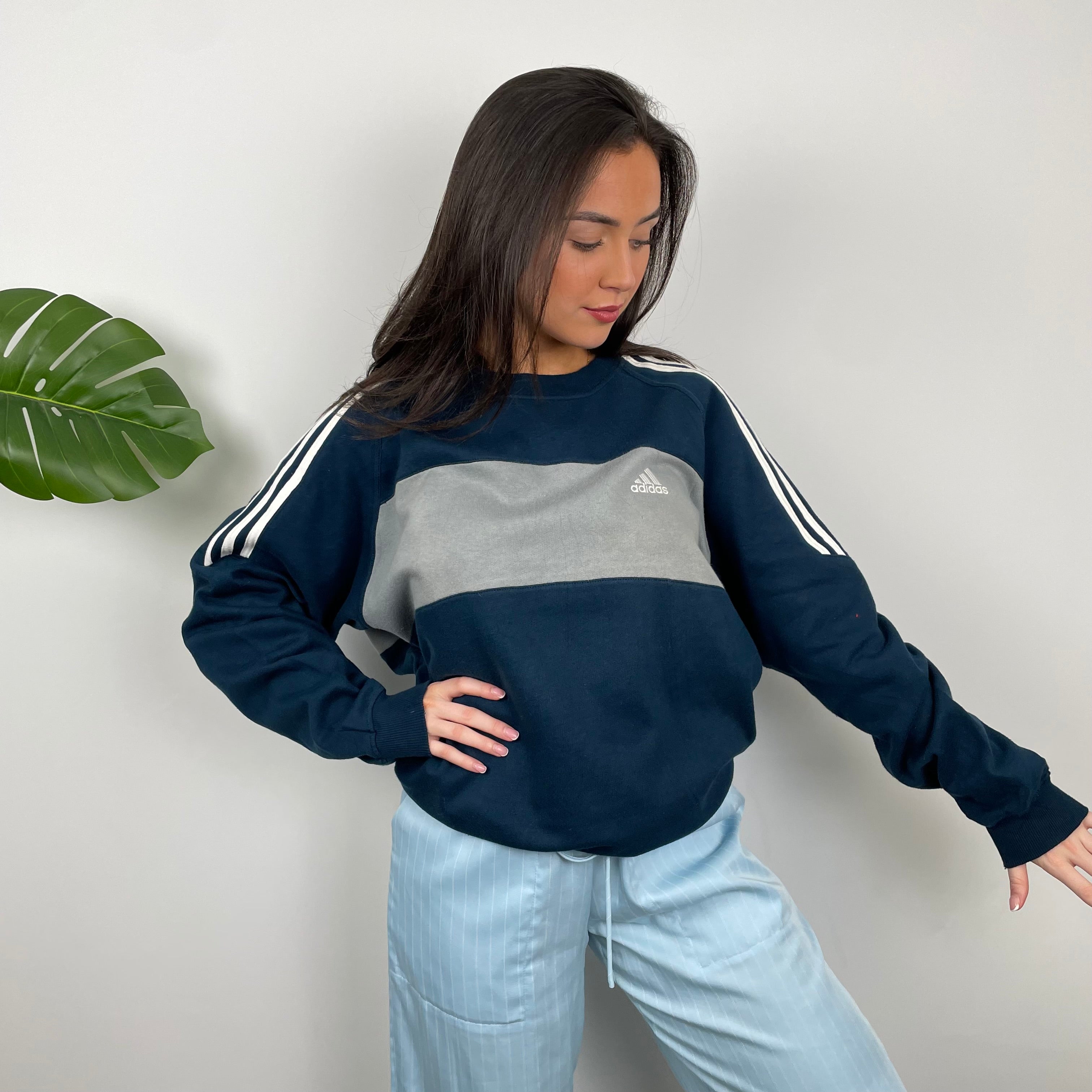 Adidas Grey & Navy Embroidered Spell Out Sweatshirt (L)