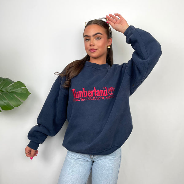 Timberland Navy Embroidered Spell Out Sweatshirt (M)