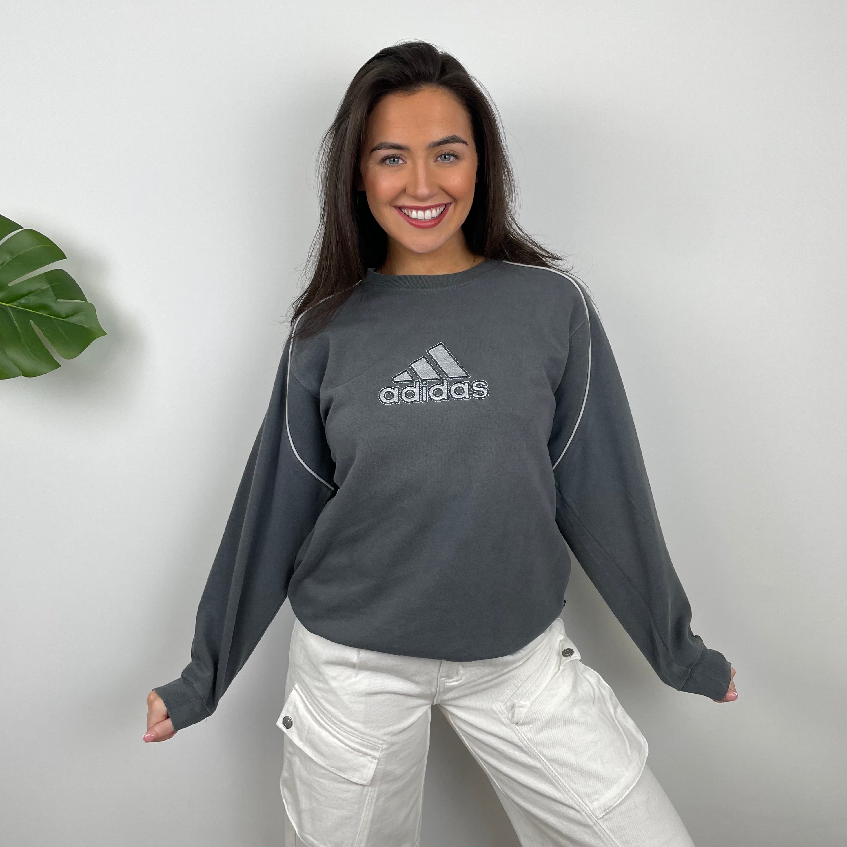 Adidas Grey Embroidered Spell Out Sweatshirt (M)