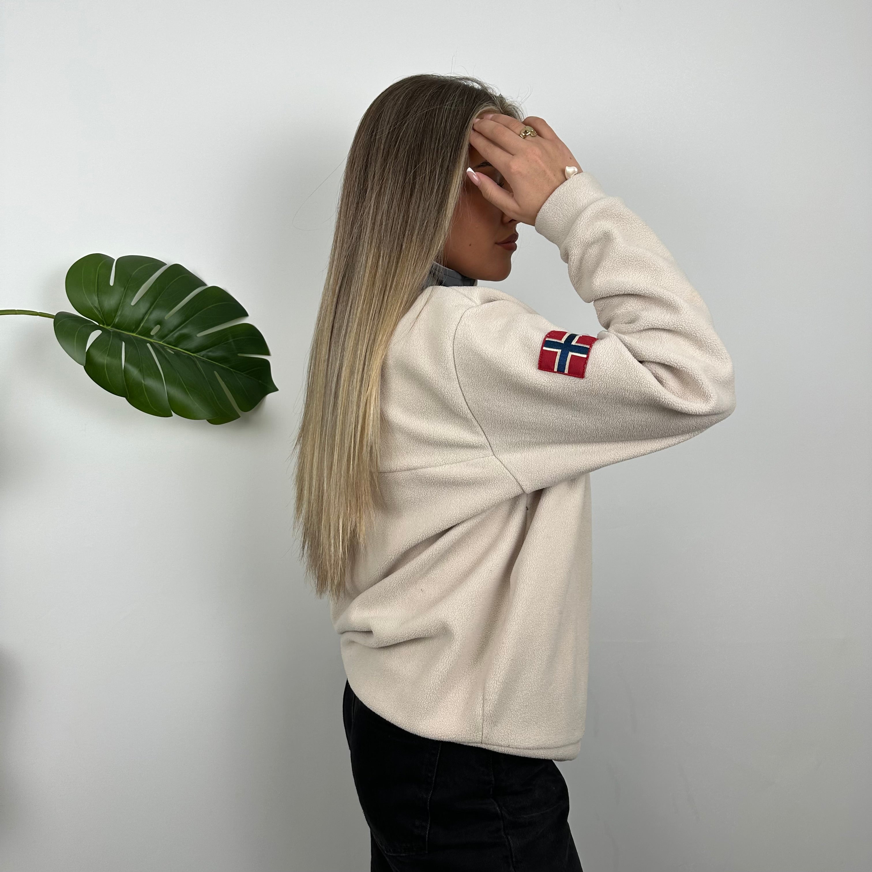 Napapijri Cream Embroidered Spell Out Teddy Bear Fleece Quarter Zip (M)
