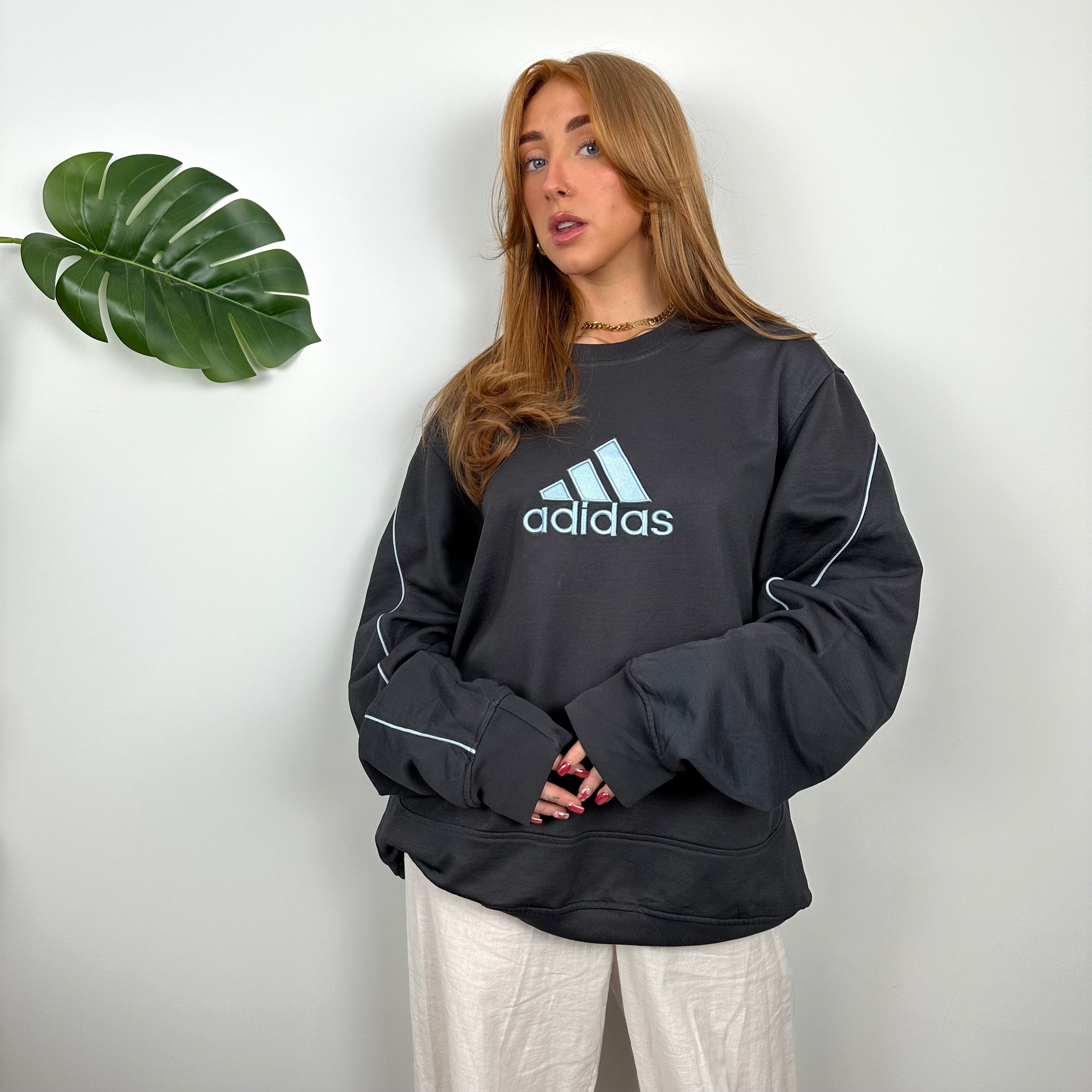 Adidas Charcoal Grey Embroidered Spell Out Sweatshirt (L)