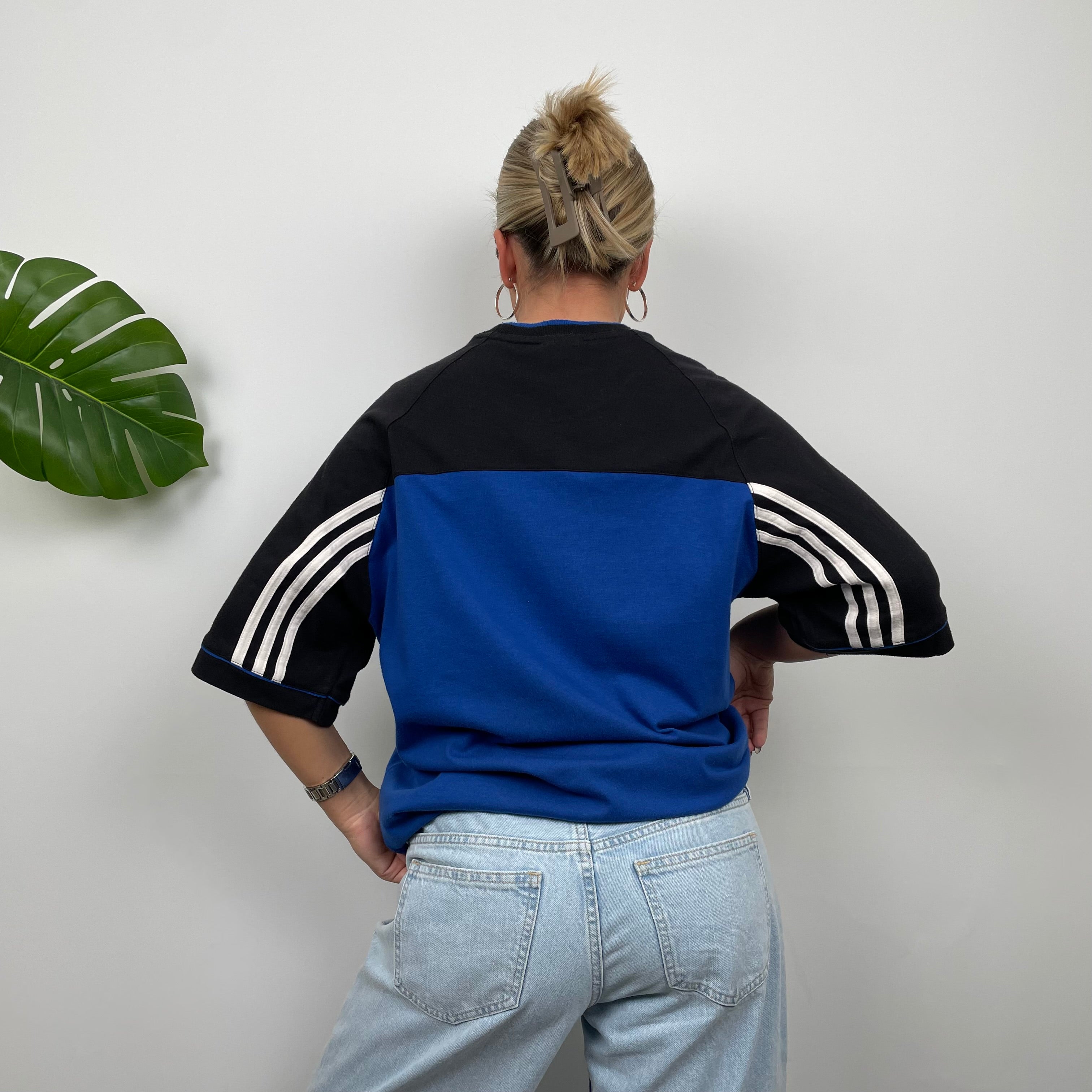 Adidas RARE Black & Blue Embroidered Spell Out T Shirt (L)