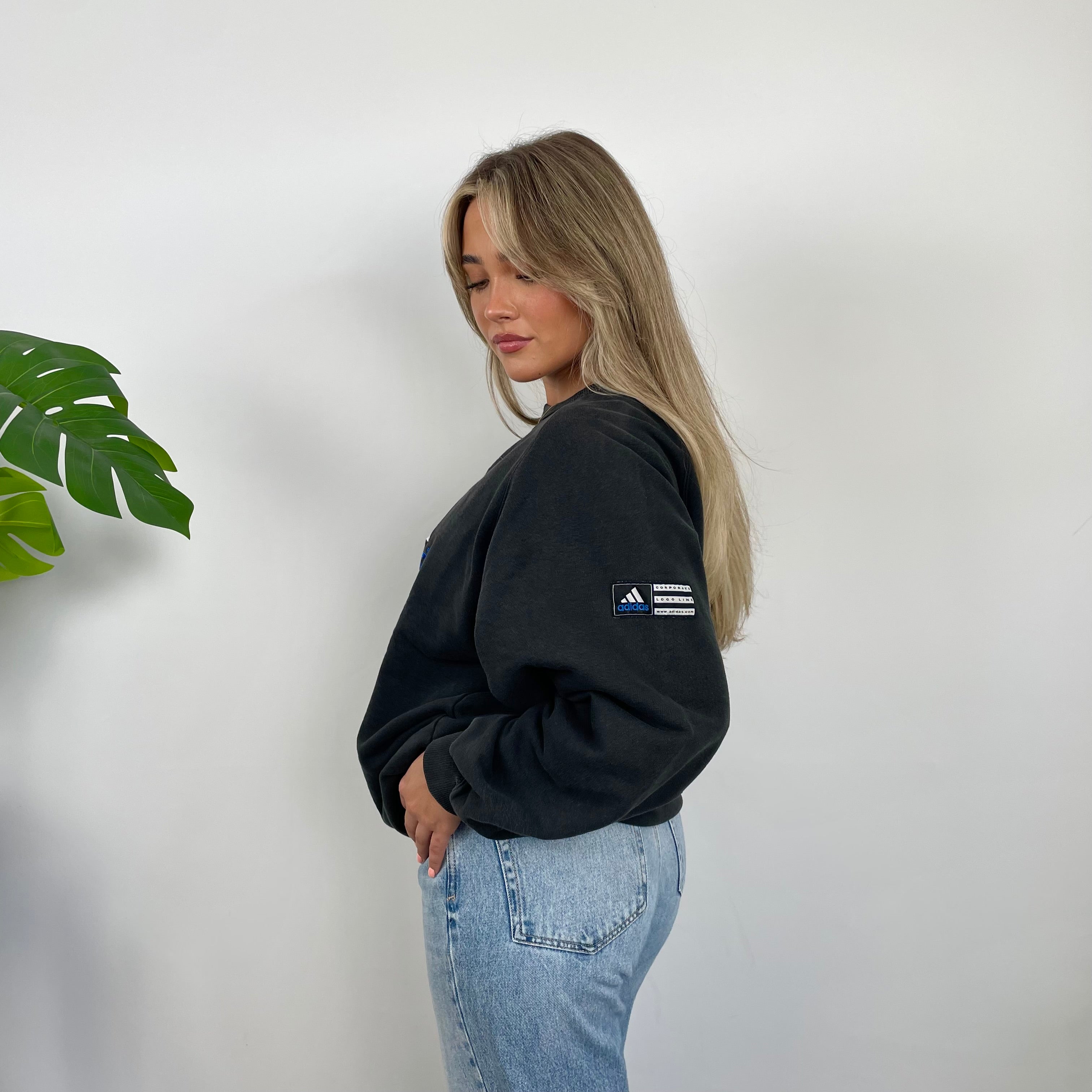 Adidas Black Embroidered Spell Out Sweatshirt (L)