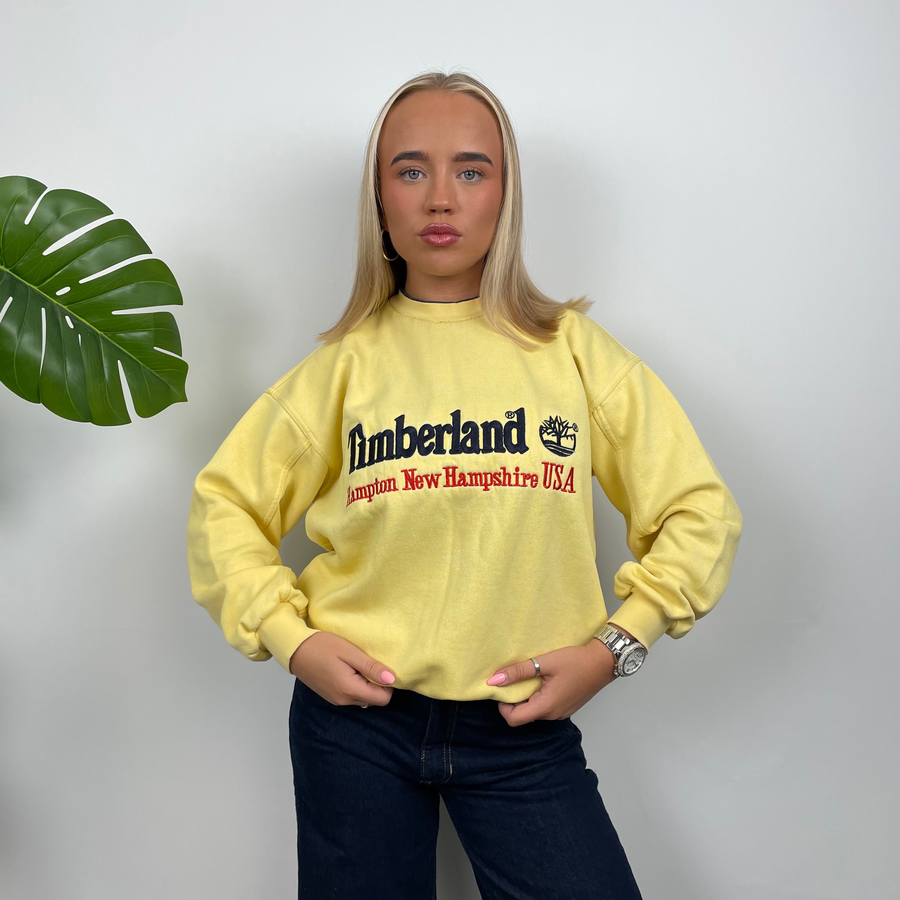 Timberland Yellow Embroidered Spell Out Sweatshirt (M)