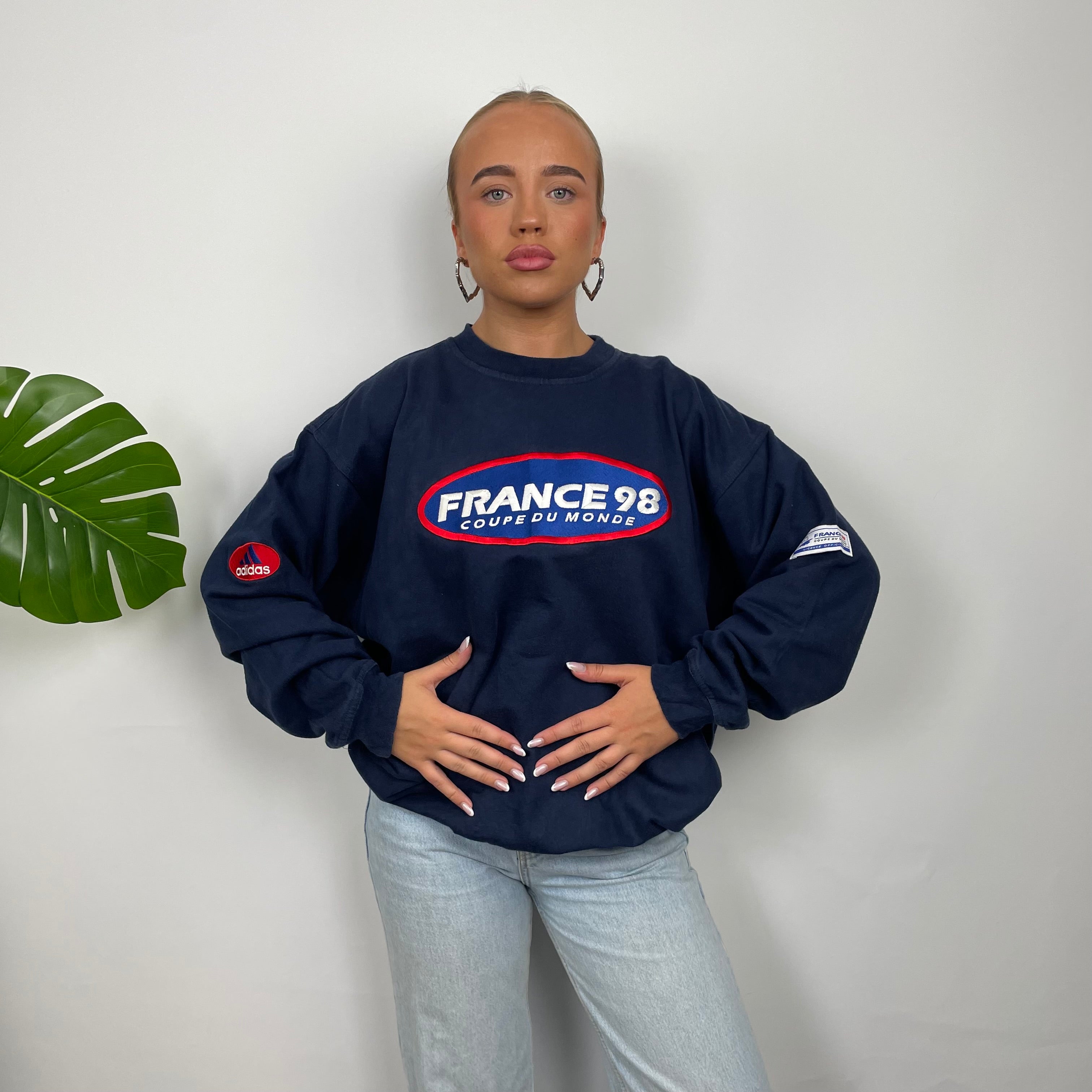 Adidas x Football World Cup France 1998 RARE Navy Embroidered Spell Out Sweatshirt (M)