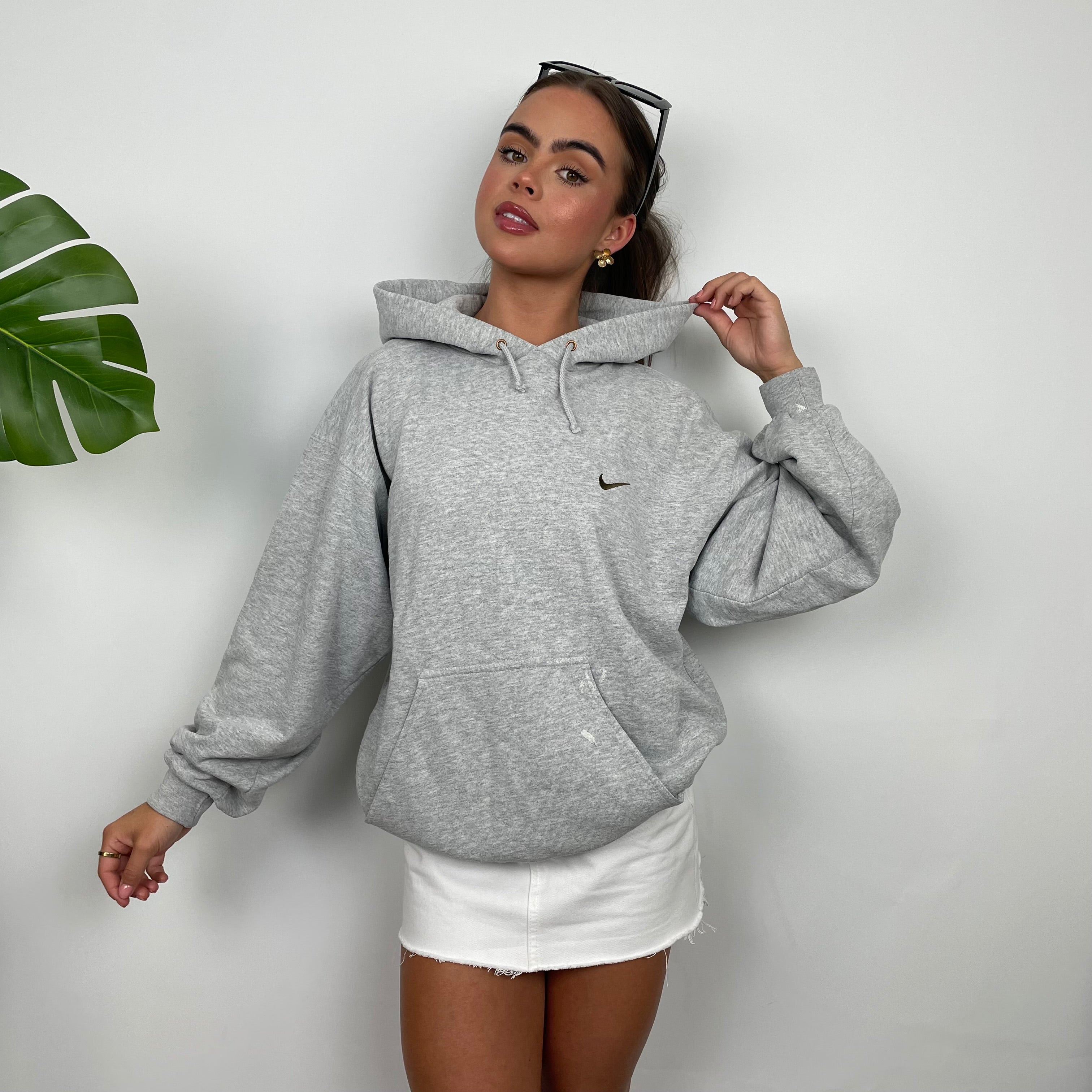 Nike Grey Embroidered Swoosh Hoodie (M)