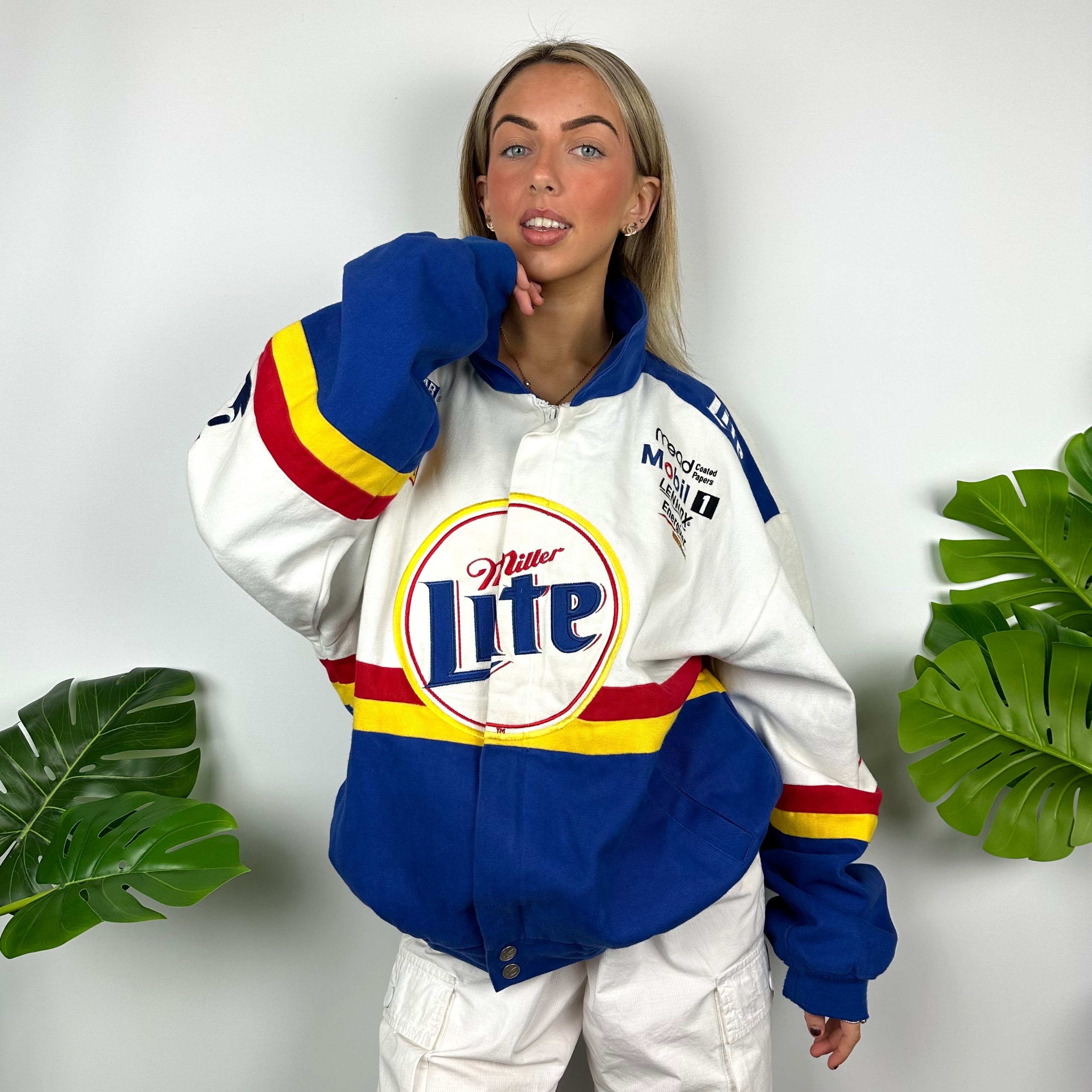 Miller Lite Blue, White & Yellow NASCAR Racing Jacket (XL)