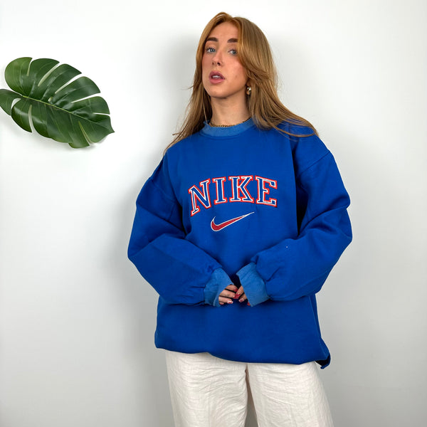 Nike Blue Embroidered Spell Out Sweatshirt (L)