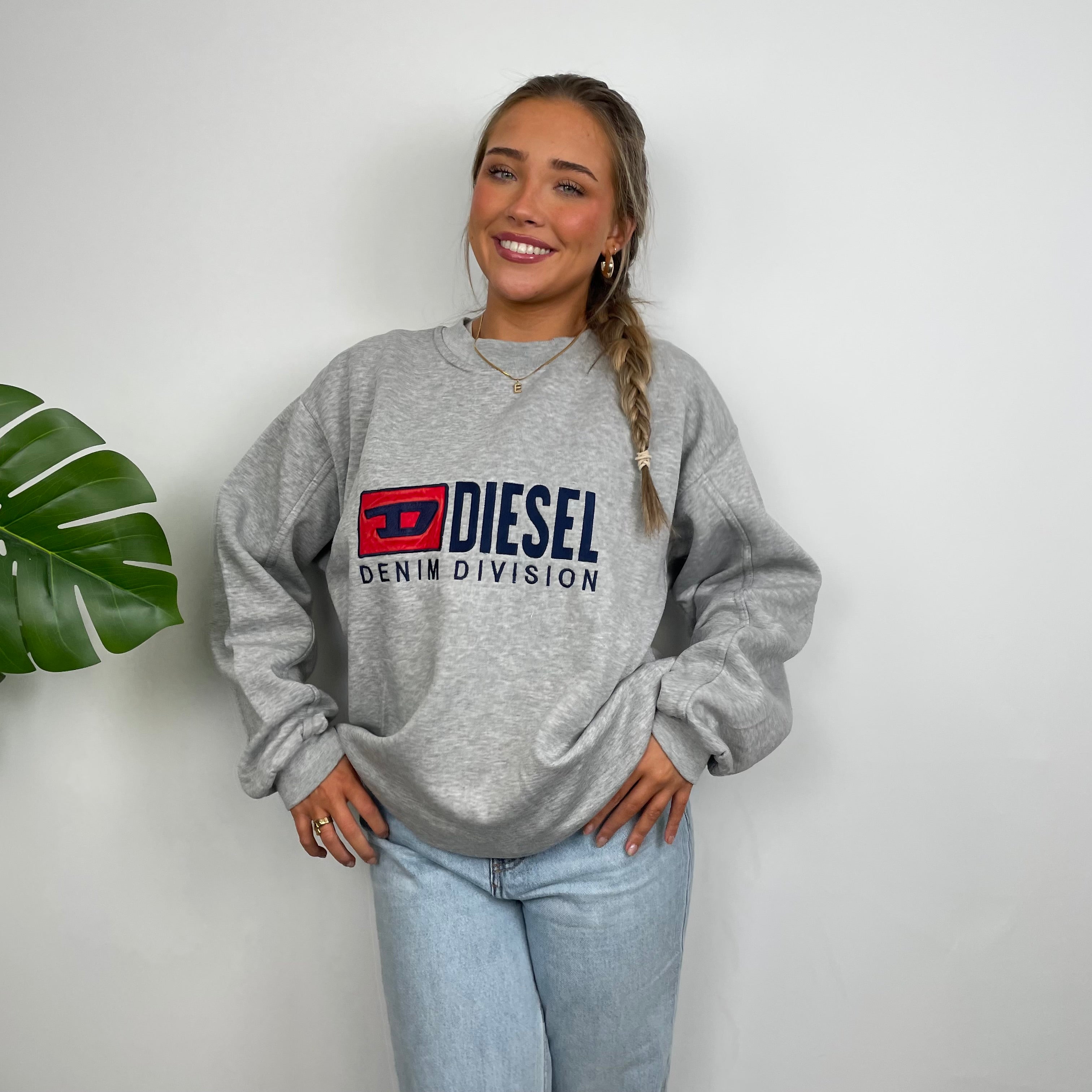 Diesel Grey Embroidered Spell Out Sweatshirt (XL)