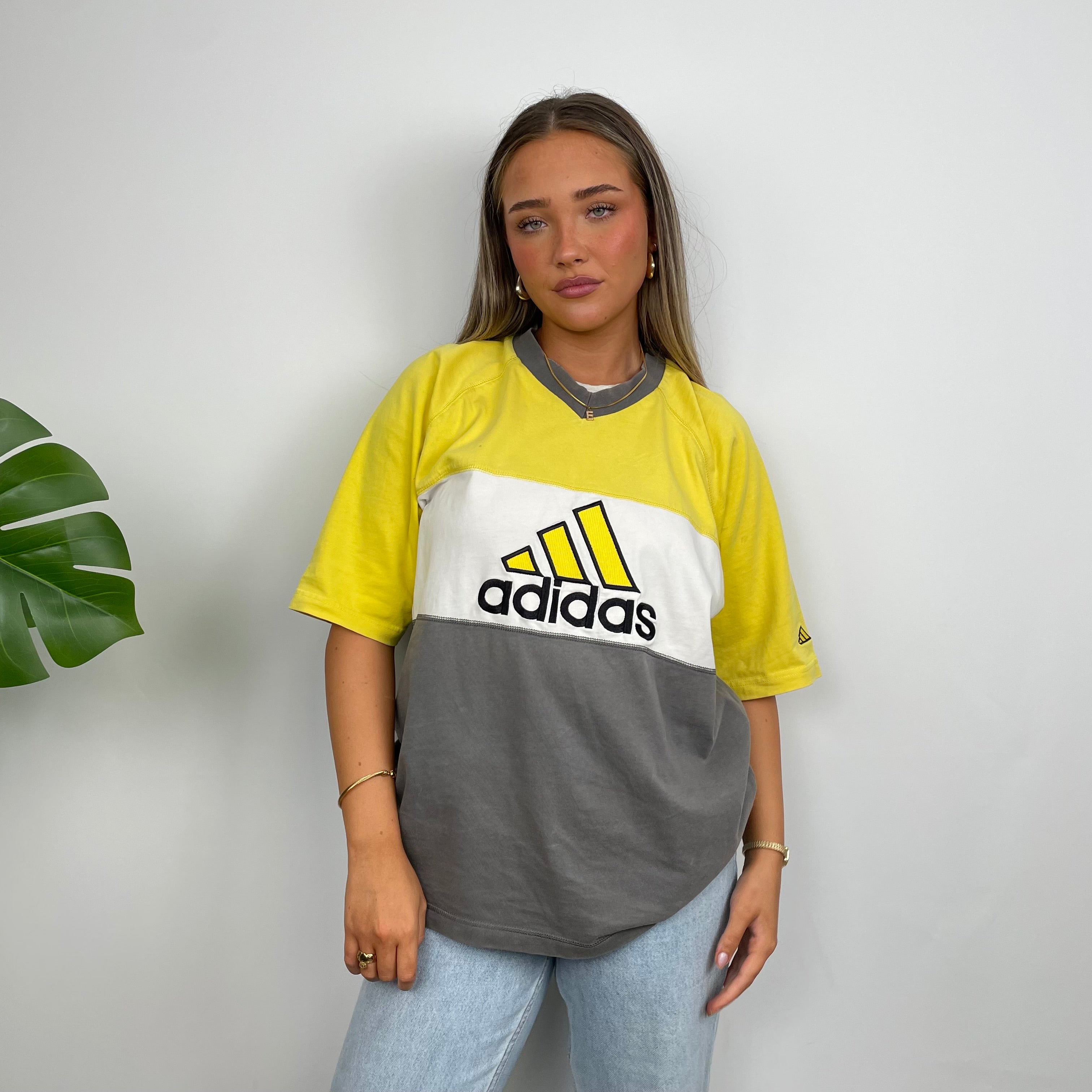 Adidas RARE Yellow & Grey Embroidered Spell Out T Shirt (L)