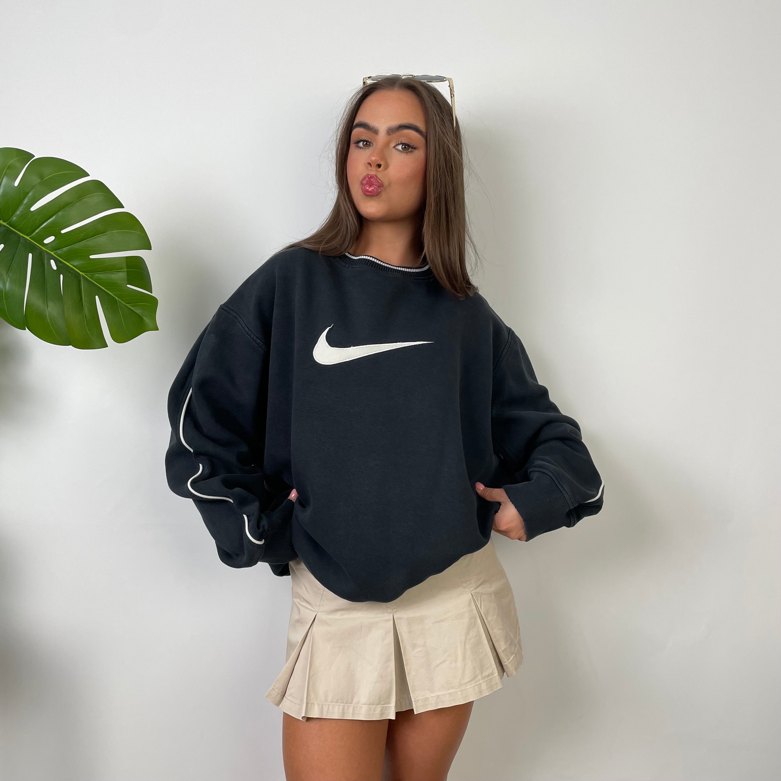 Nike Black Embroidered Swoosh Sweatshirt (L)