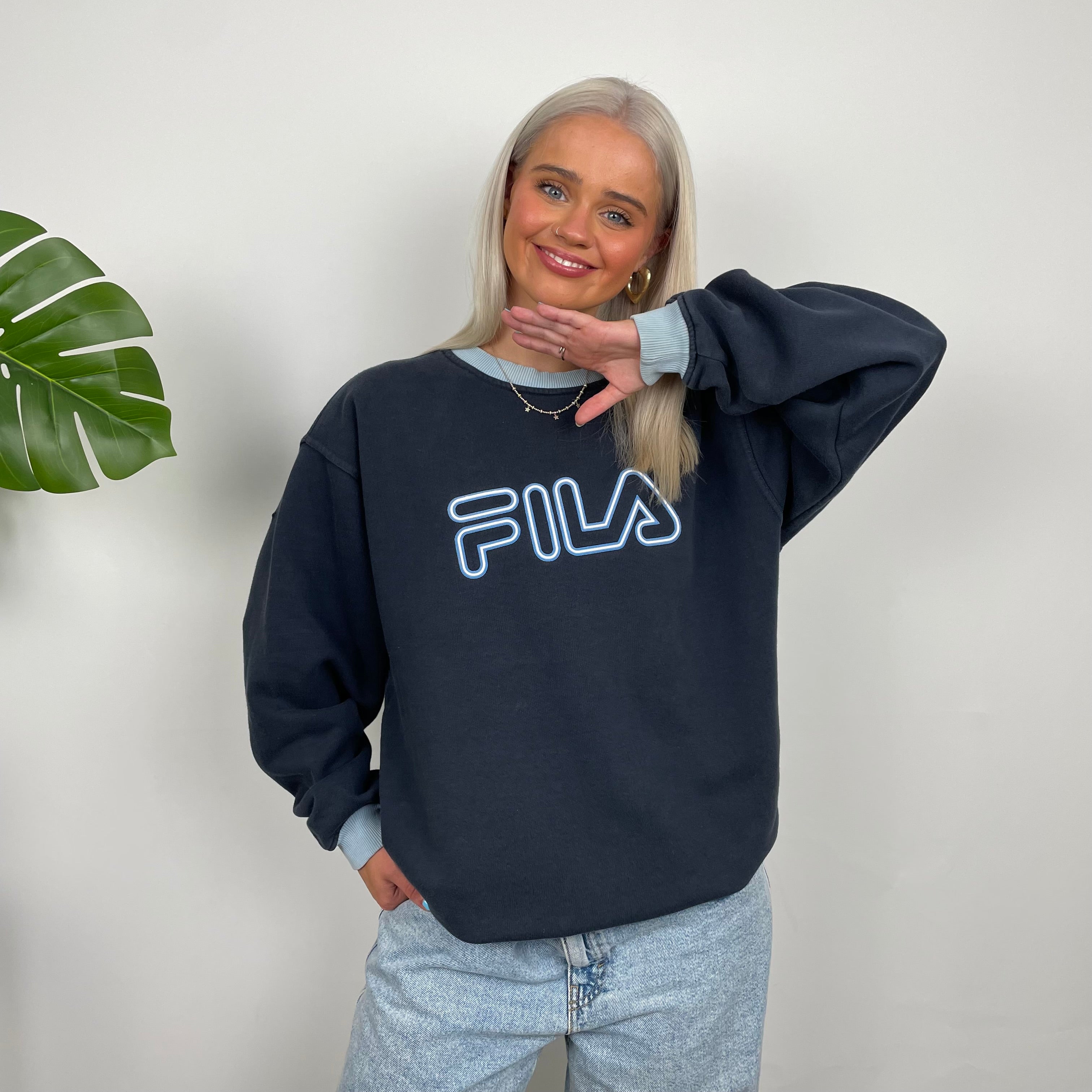 FILA Navy Embroidered Spell Out Sweatshirt (M)